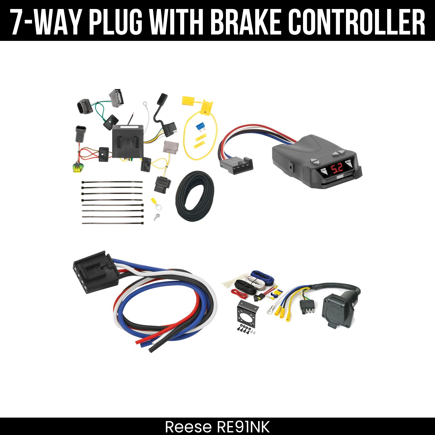 Trailer Wiring 7-Way Economy Plug w/ Bracket , Reese Brakeman IV Brake Control
