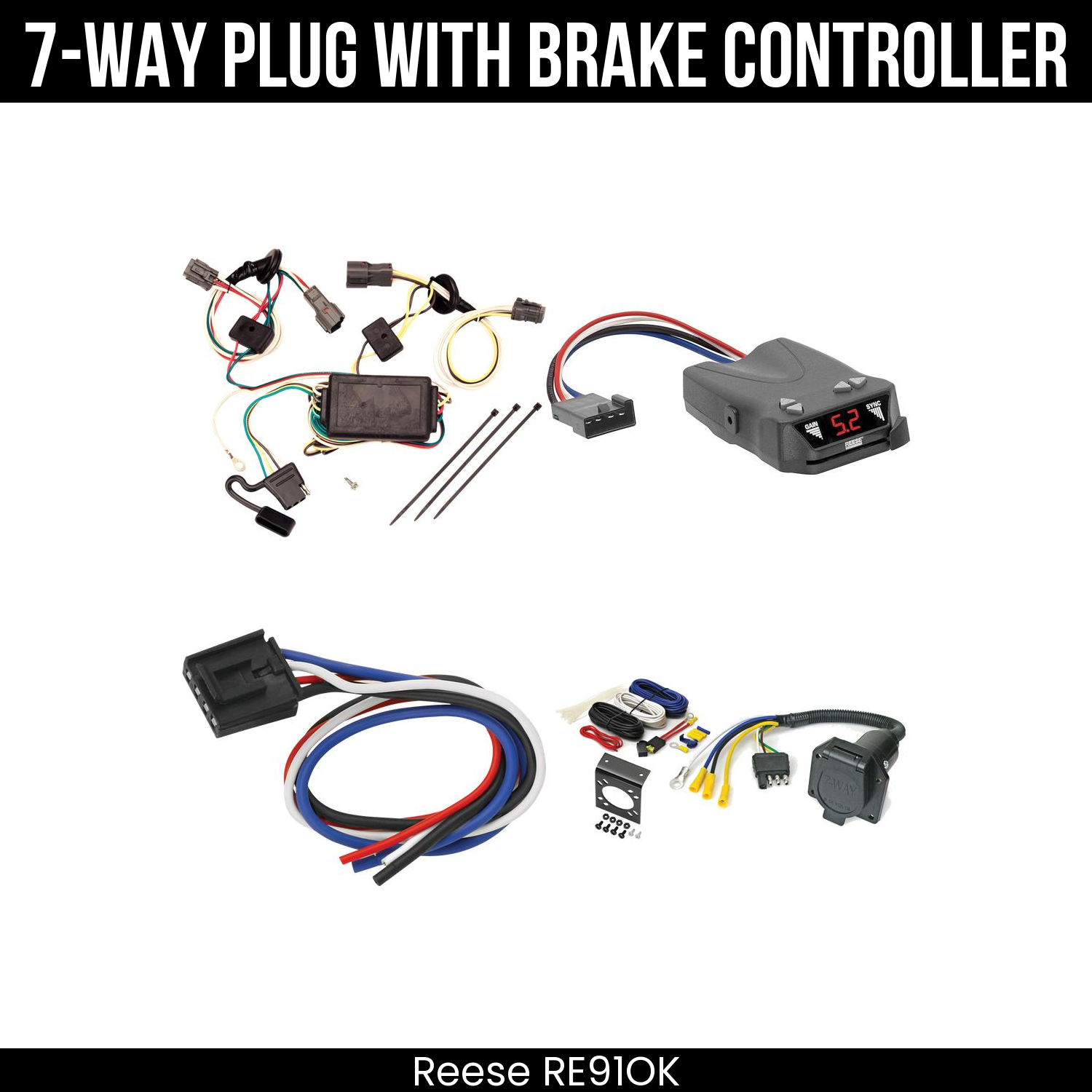 Trailer Wiring 7-Way Economy Plug w/ Bracket , Reese Brakeman IV Brake Control