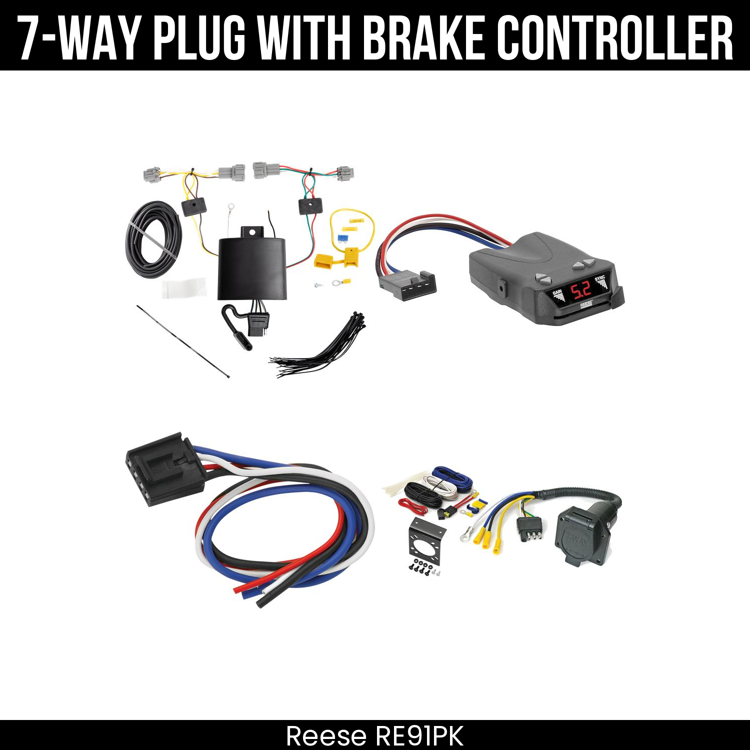 Trailer Wiring 7-Way Economy Plug w/ Bracket , Reese Brakeman IV Brake Control