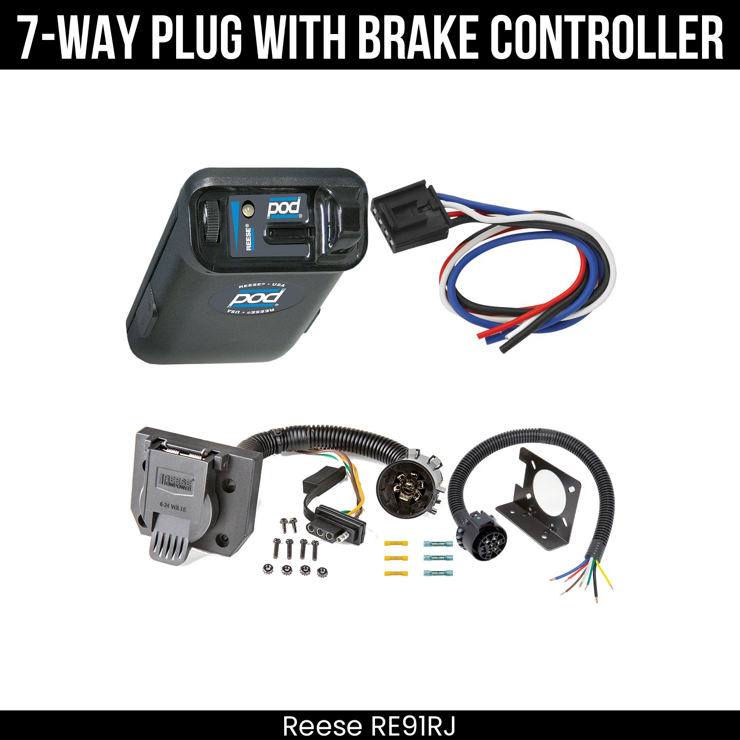 Trailer Wiring 7-Way Plug w/ Bracket , Reese POD Brake Control