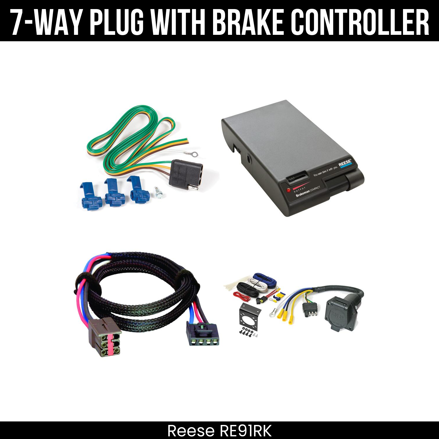 Trailer Wiring 7-Way Economy Plug w/ Bracket , Reese Brakeman Brake Control
