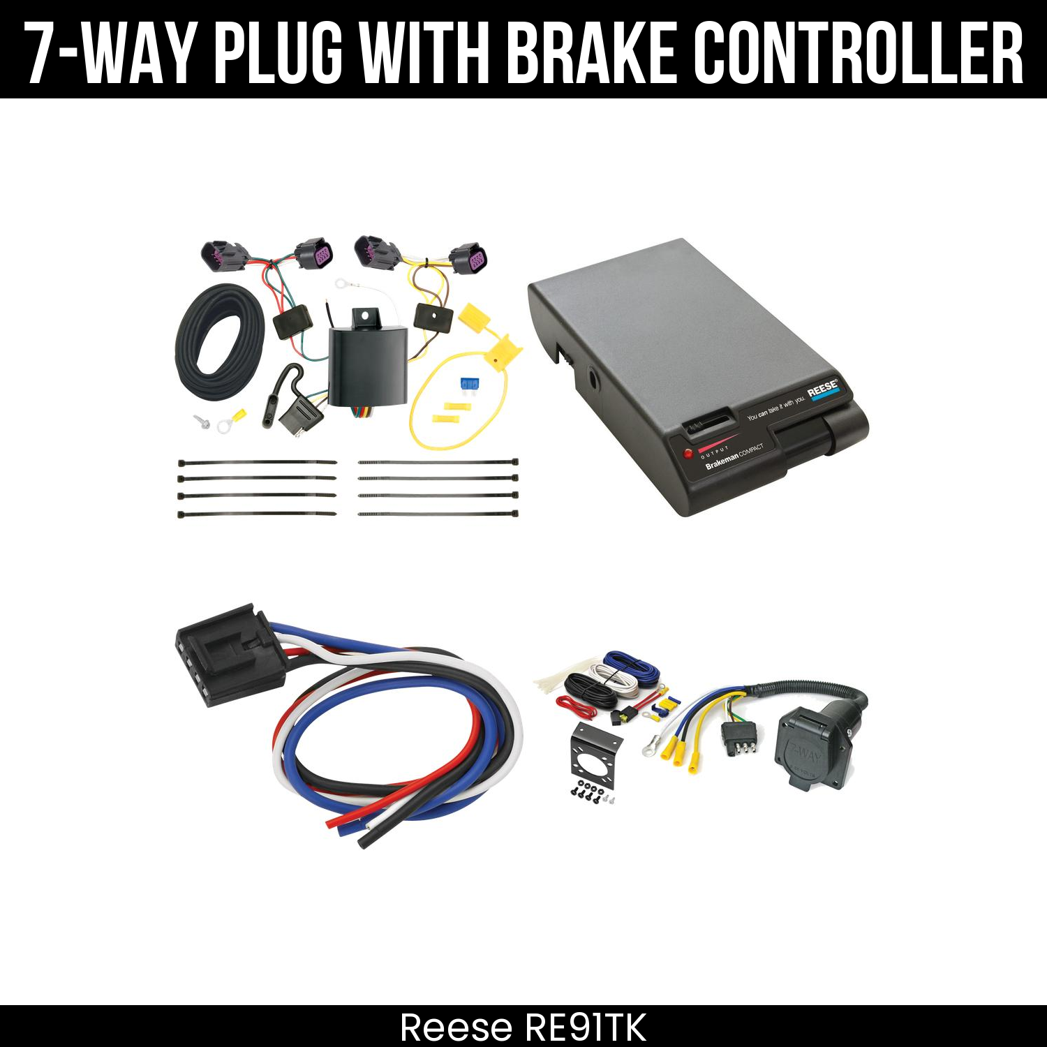 Trailer Wiring 7-Way Economy Plug w/ Bracket , Reese Brakeman Brake Control