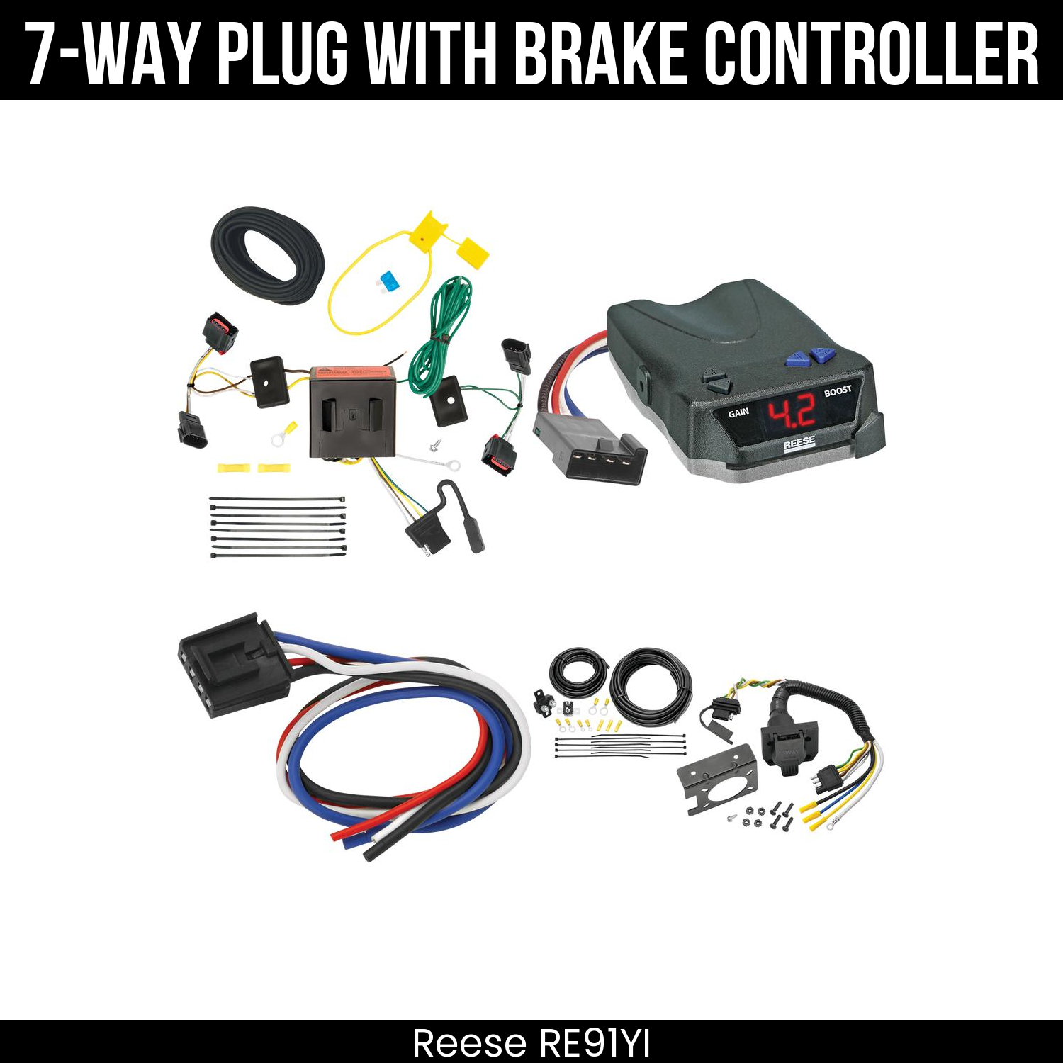 Trailer Wiring 7-Way Plug w/ Bracket , Reese Brake EVN Control