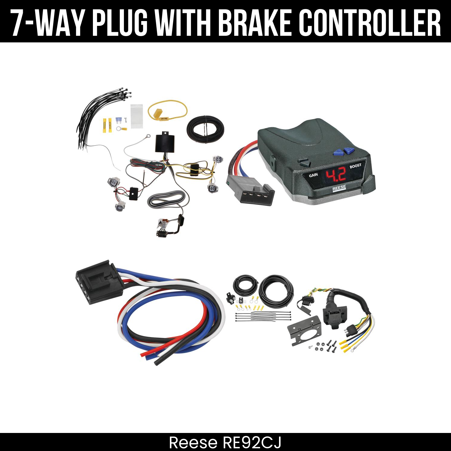 Trailer Wiring 7-Way Plug w/ Bracket , Reese Brake EVN Control