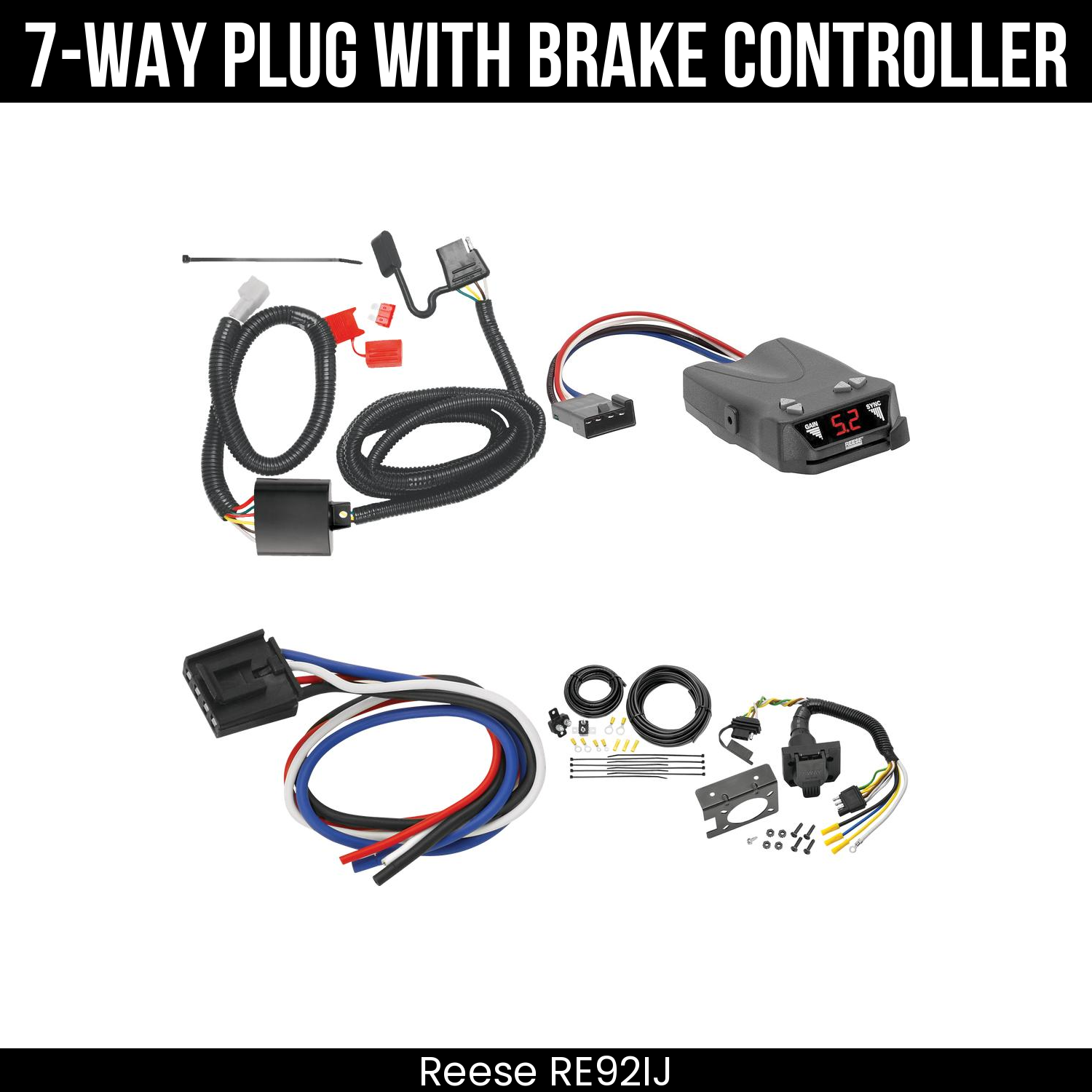 Trailer Wiring 7-Way Plug w/ Bracket , Reese Brakeman IV Brake Control