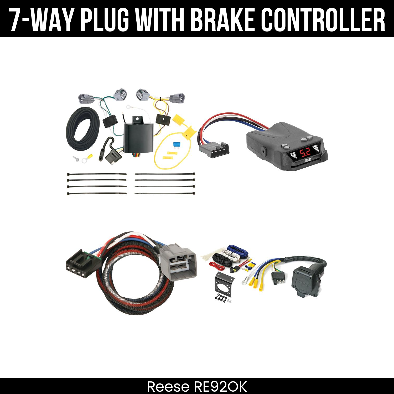 Trailer Wiring 7-Way Economy Plug w/ Bracket , Reese Brakeman IV Brake Control