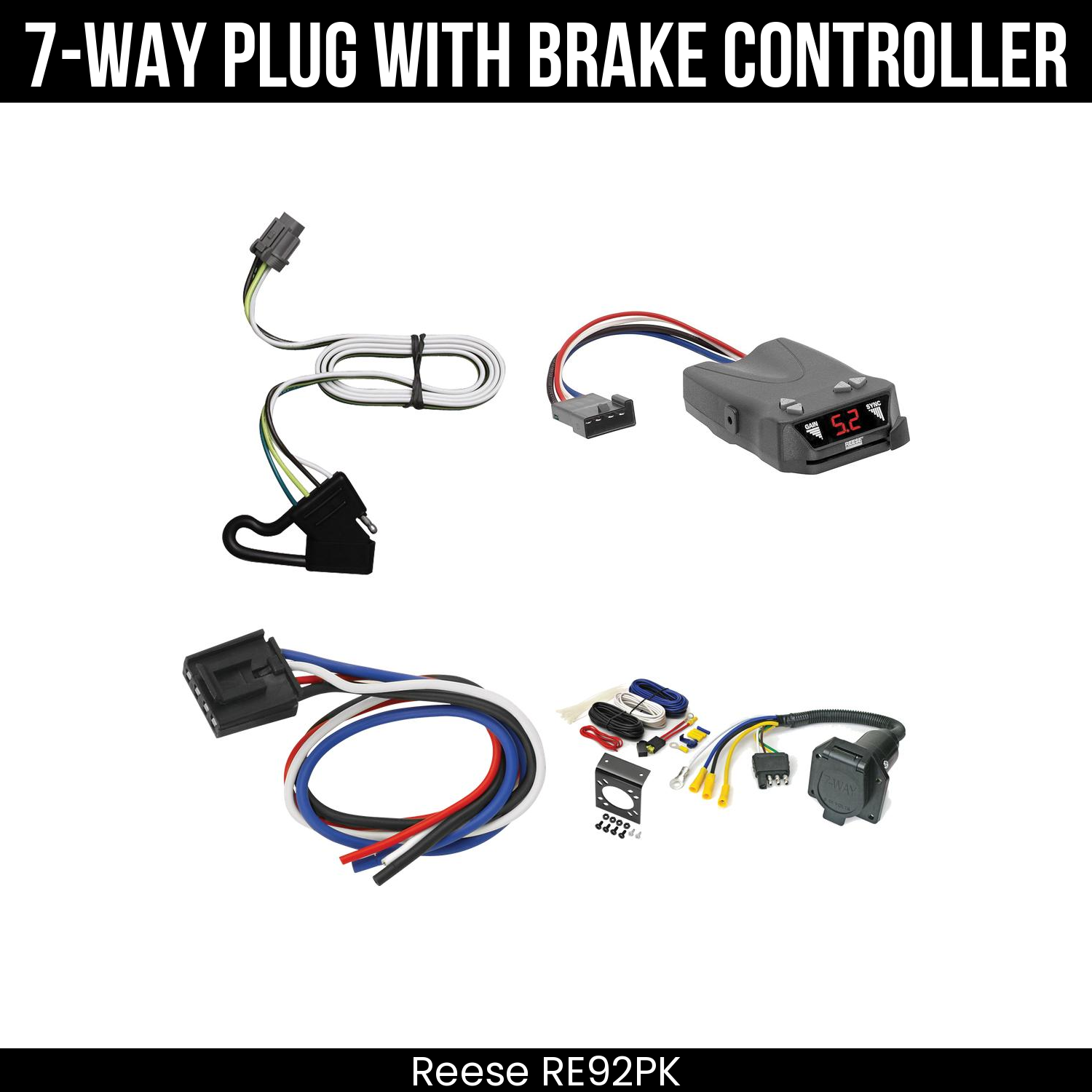 Trailer Wiring 7-Way Economy Plug w/ Bracket , Reese Brakeman IV Brake Control