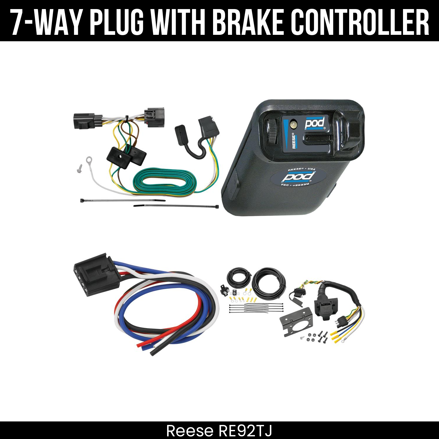 Trailer Wiring 7-Way Plug w/ Bracket , Reese POD Brake Control