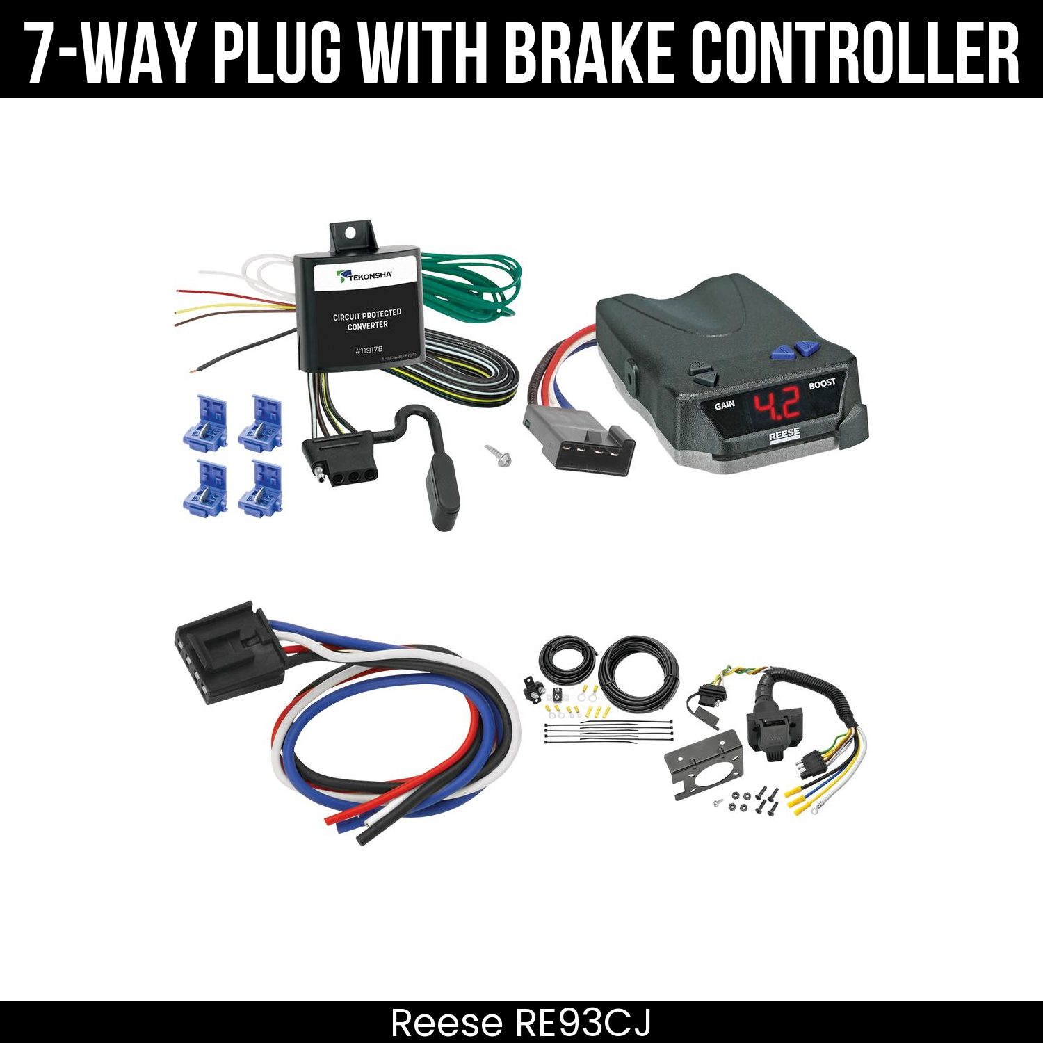 Trailer Wiring 7-Way Plug w/ Bracket , Reese Brake EVN Control