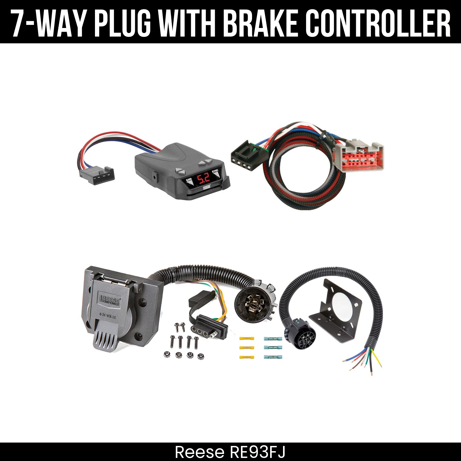 Trailer Wiring 7-Way Plug w/ Bracket , Reese Brakeman IV Brake Control
