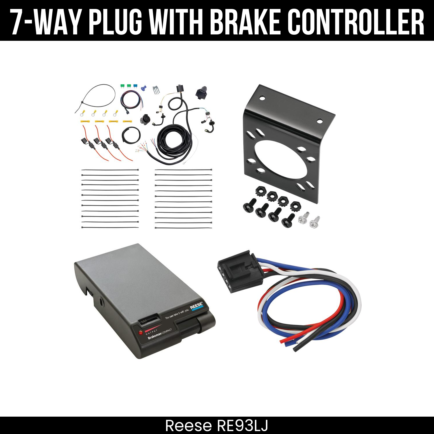 Trailer Wiring 7-Way Plug w/ Bracket , Reese Brakeman Brake Control