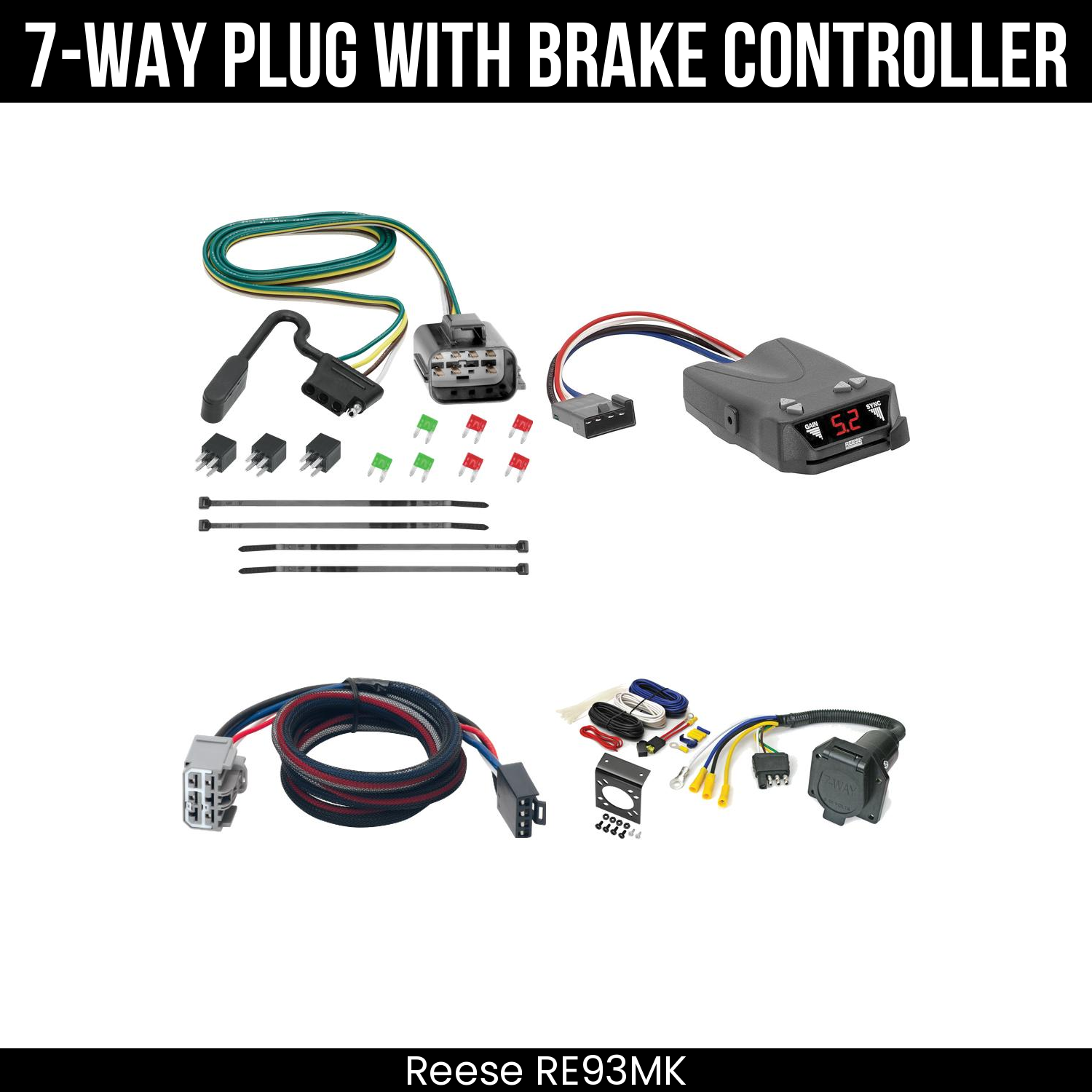 Trailer Wiring 7-Way Economy Plug w/ Bracket , Reese Brakeman IV Brake Control