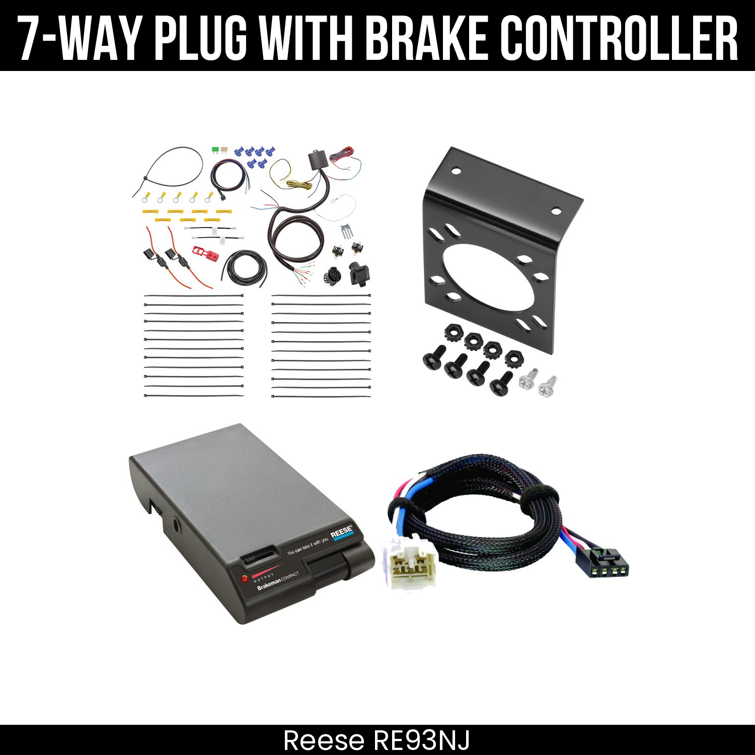 Trailer Wiring 7-Way Plug w/ Bracket , Reese Brakeman Brake Control