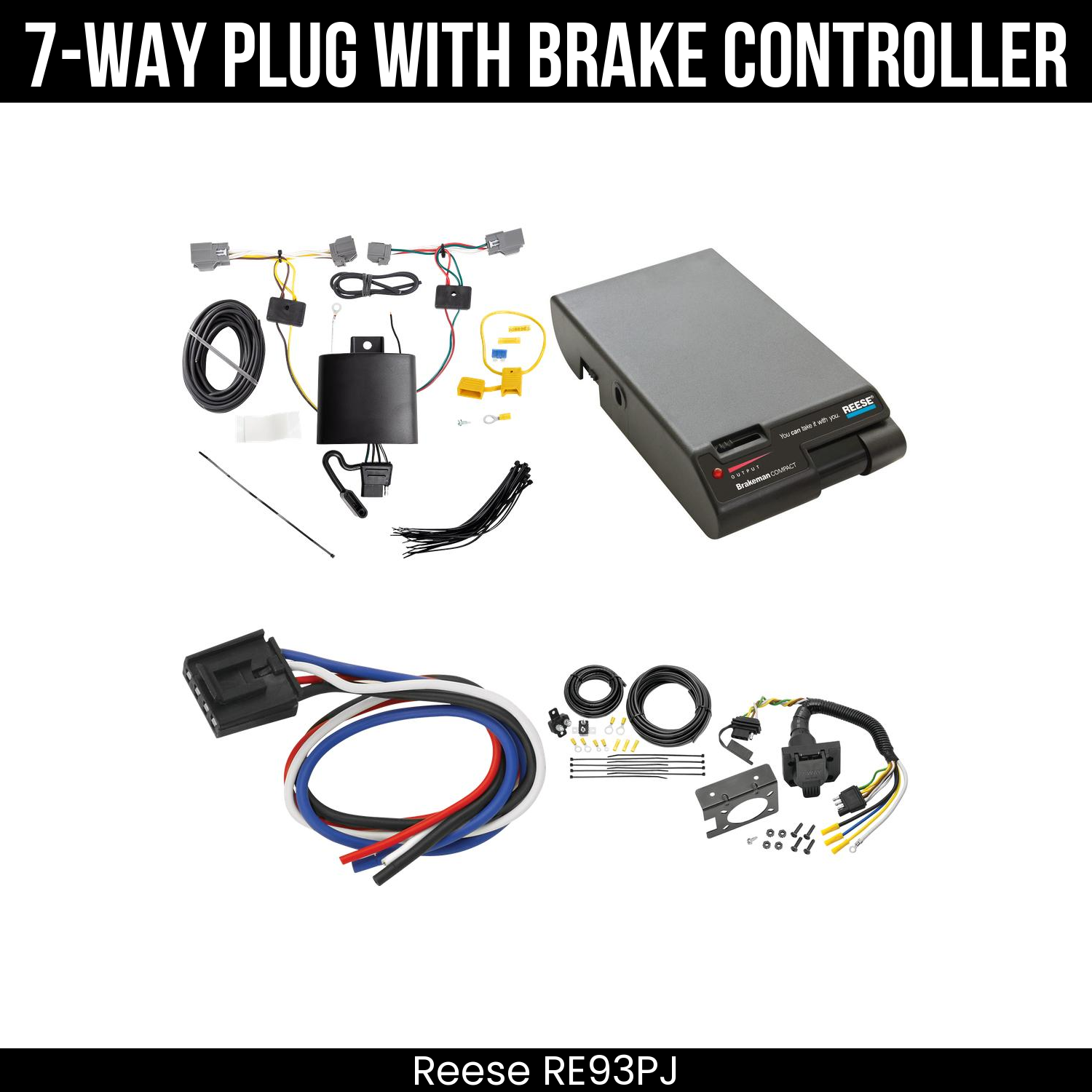 Trailer Wiring 7-Way Plug w/ Bracket , Reese Brakeman Brake Control