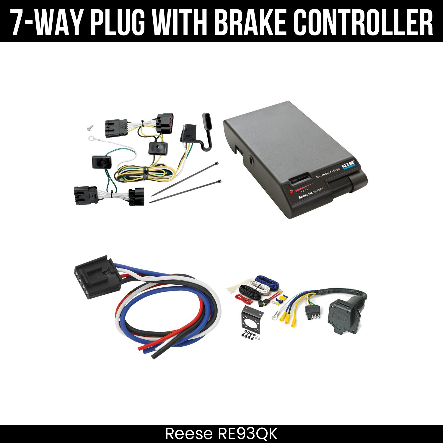 Trailer Wiring 7-Way Economy Plug w/ Bracket , Reese Brakeman Brake Control