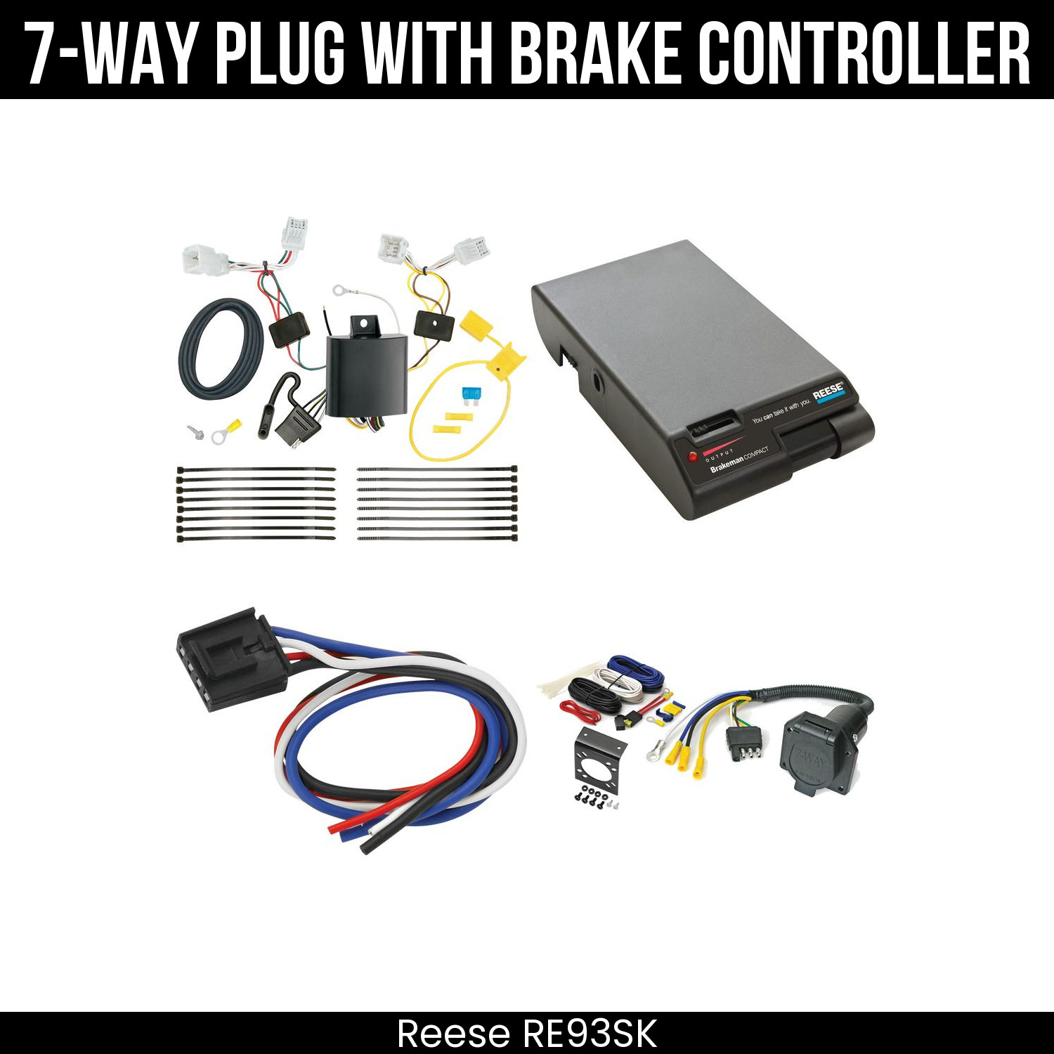 Trailer Wiring 7-Way Economy Plug w/ Bracket , Reese Brakeman Brake Control