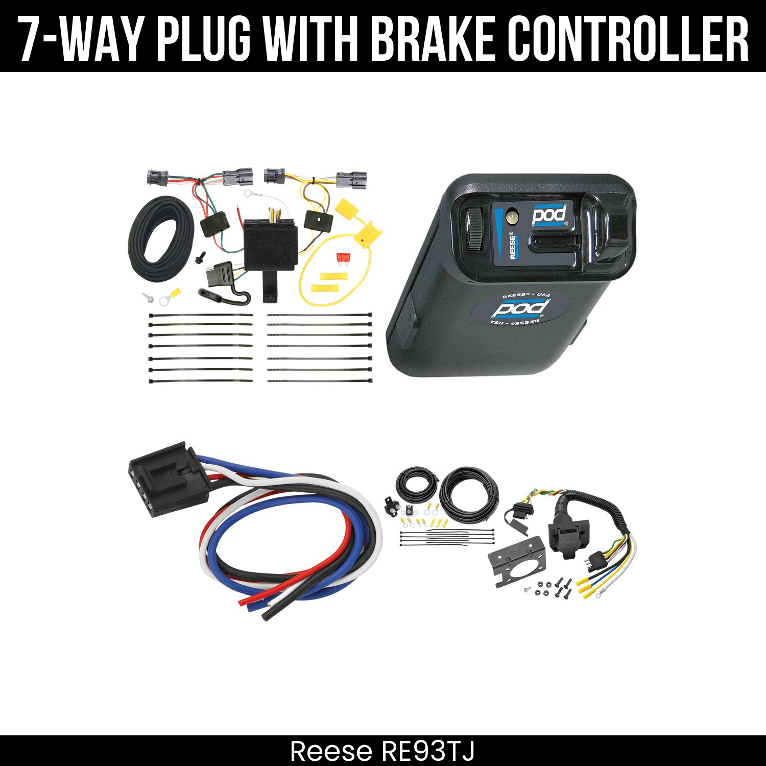 Trailer Wiring 7-Way Plug w/ Bracket , Reese POD Brake Control