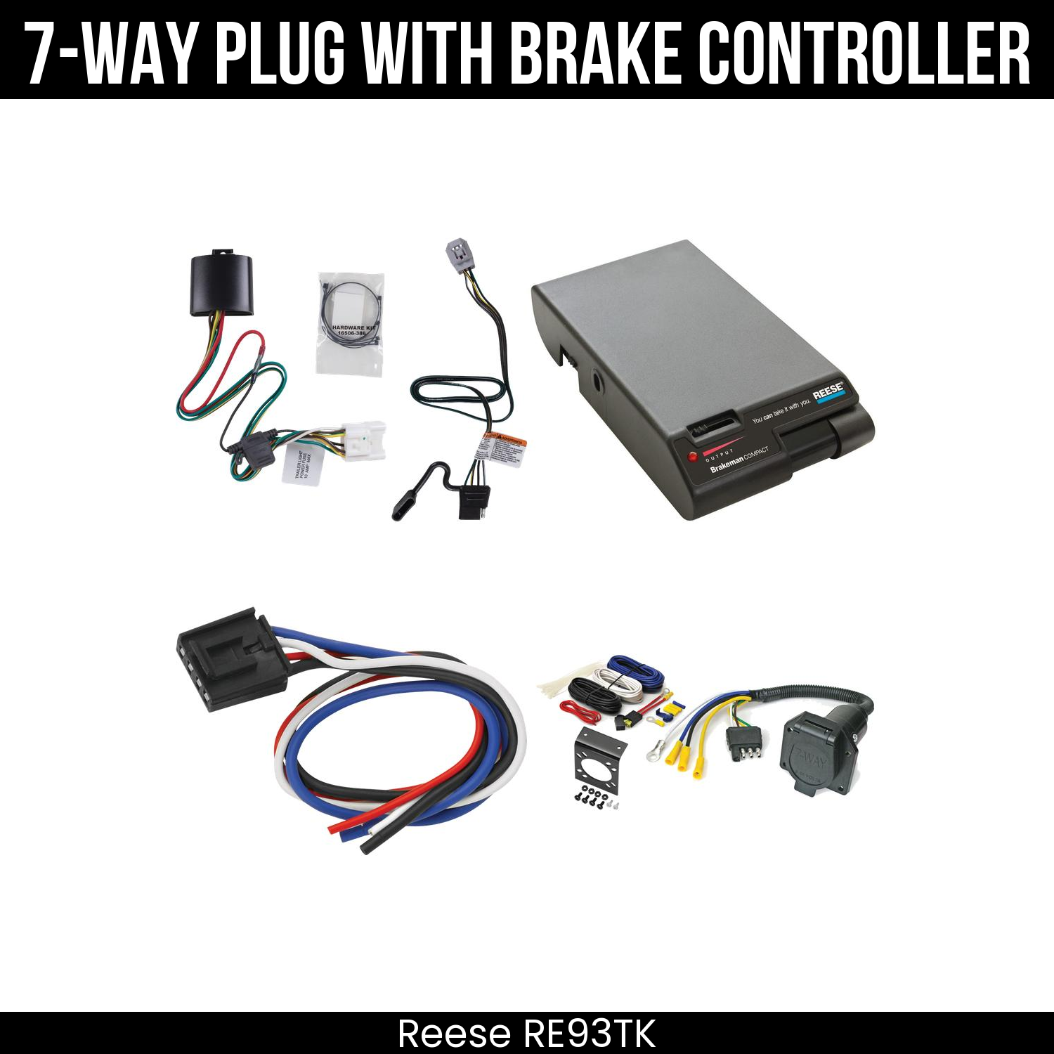 Trailer Wiring 7-Way Economy Plug w/ Bracket , Reese Brakeman Brake Control