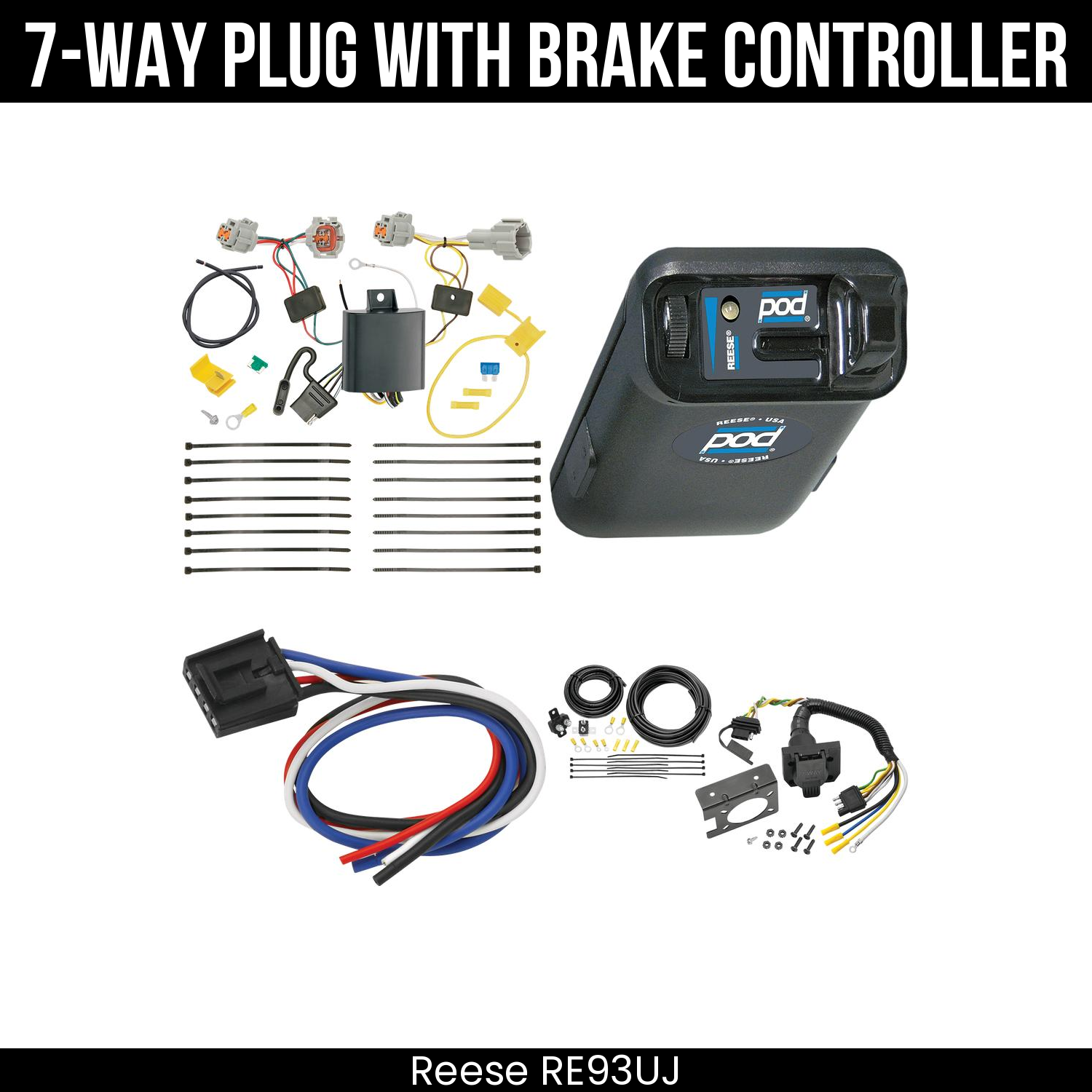 Trailer Wiring 7-Way Plug w/ Bracket , Reese POD Brake Control