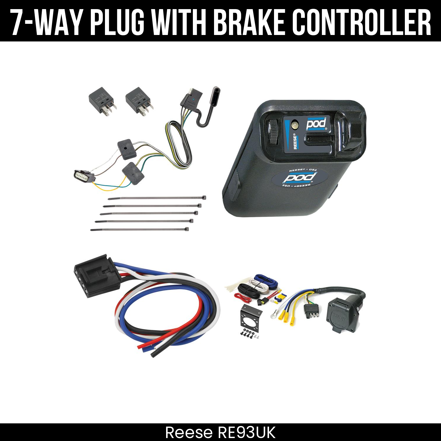 Trailer Wiring 7-Way Economy Plug w/ Bracket , Reese POD Brake Control