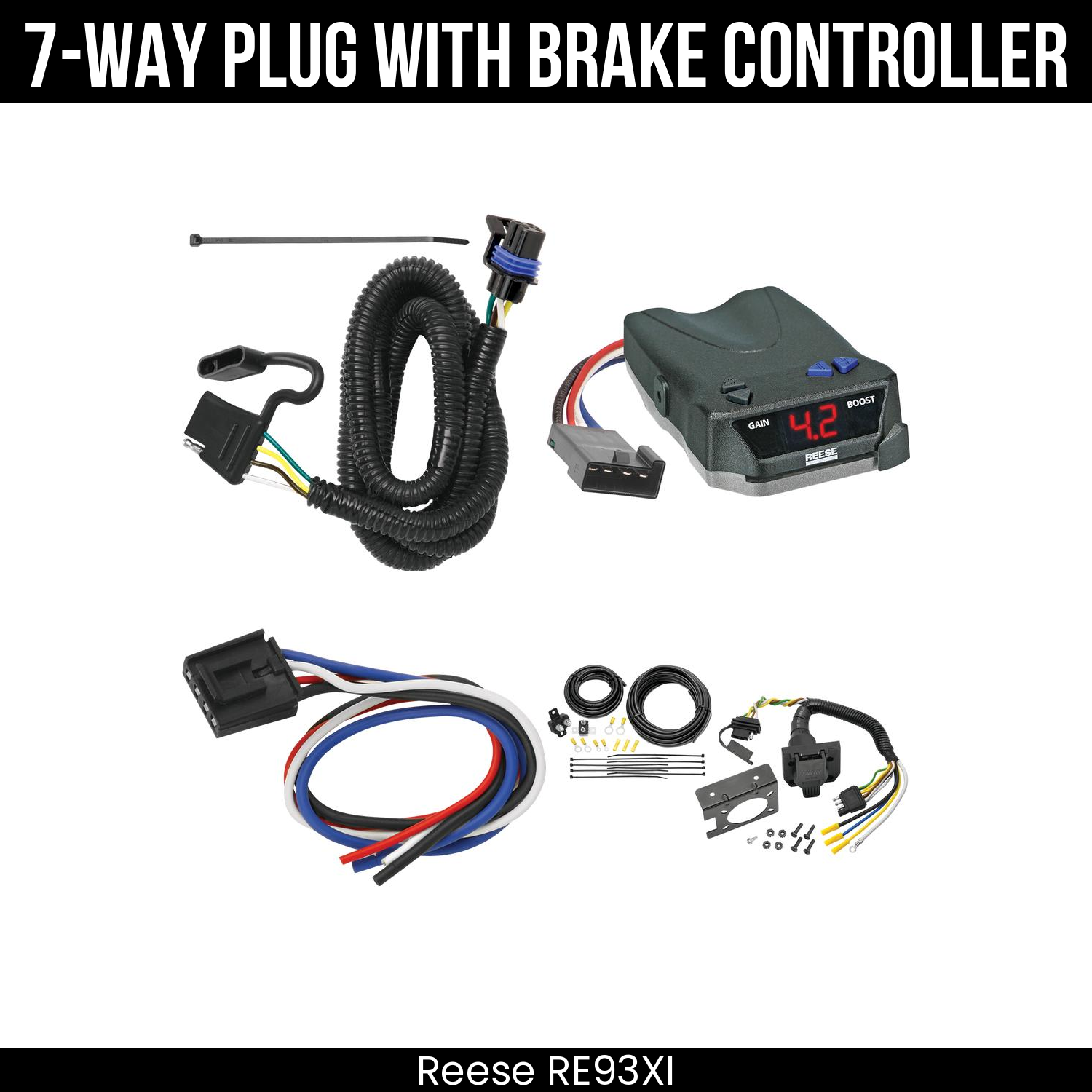 Trailer Wiring 7-Way Plug w/ Bracket , Reese Brake EVN Control