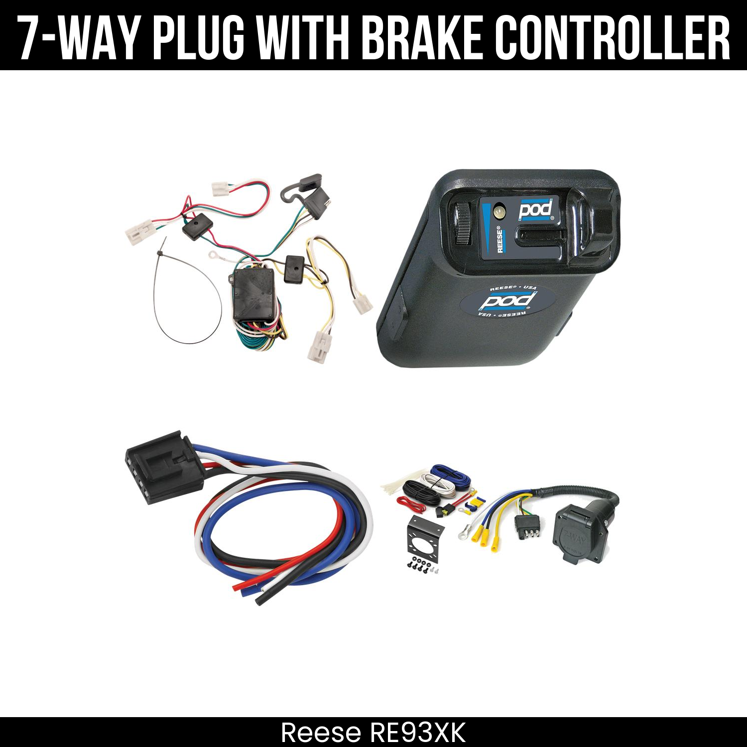 Trailer Wiring 7-Way Economy Plug w/ Bracket , Reese POD Brake Control