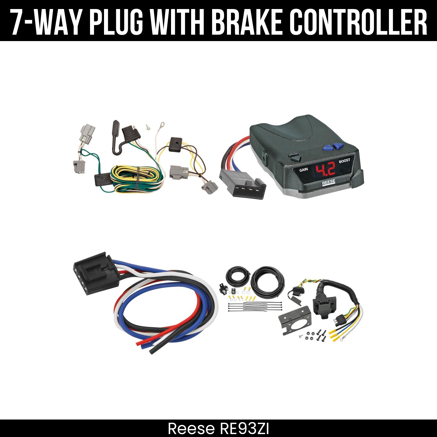 Trailer Wiring 7-Way Plug w/ Bracket , Reese Brake EVN Control