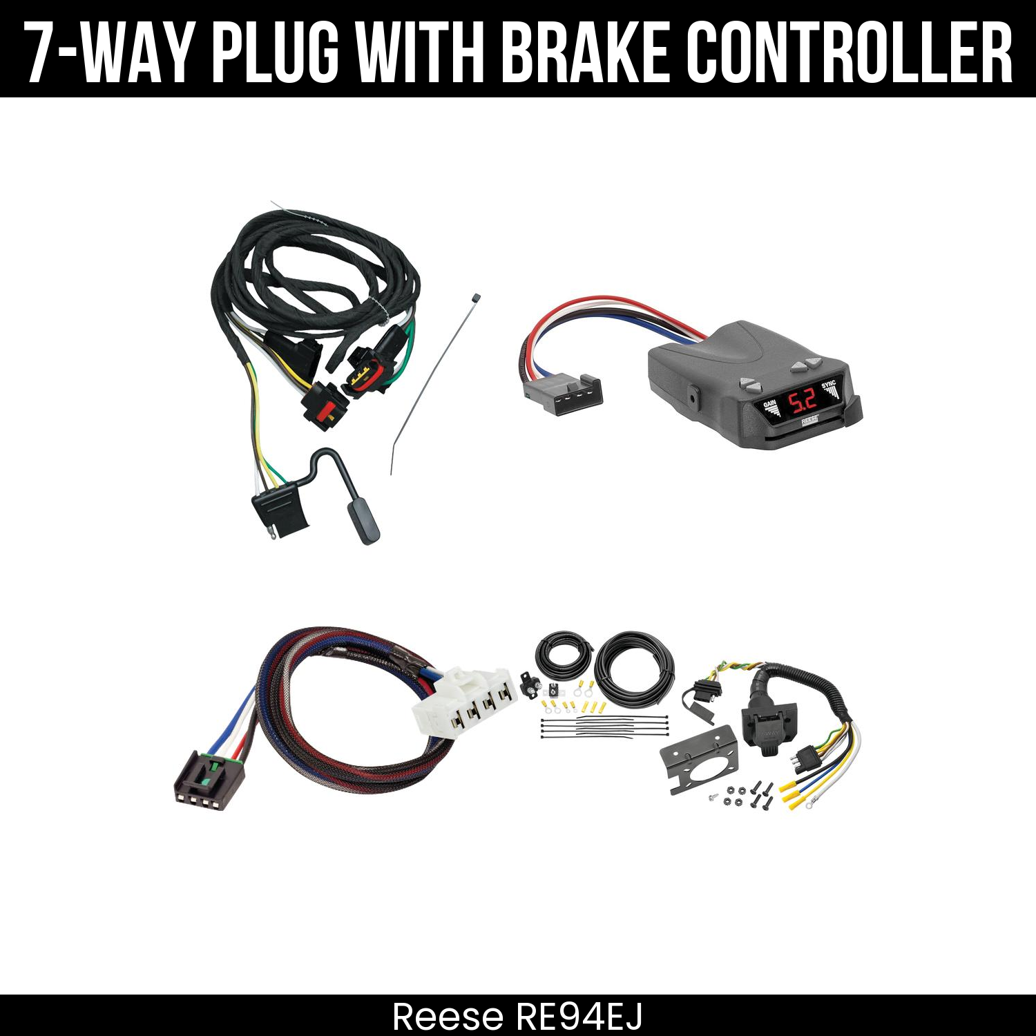 Trailer Wiring 7-Way Plug w/ Bracket , Reese Brakeman IV Brake Control
