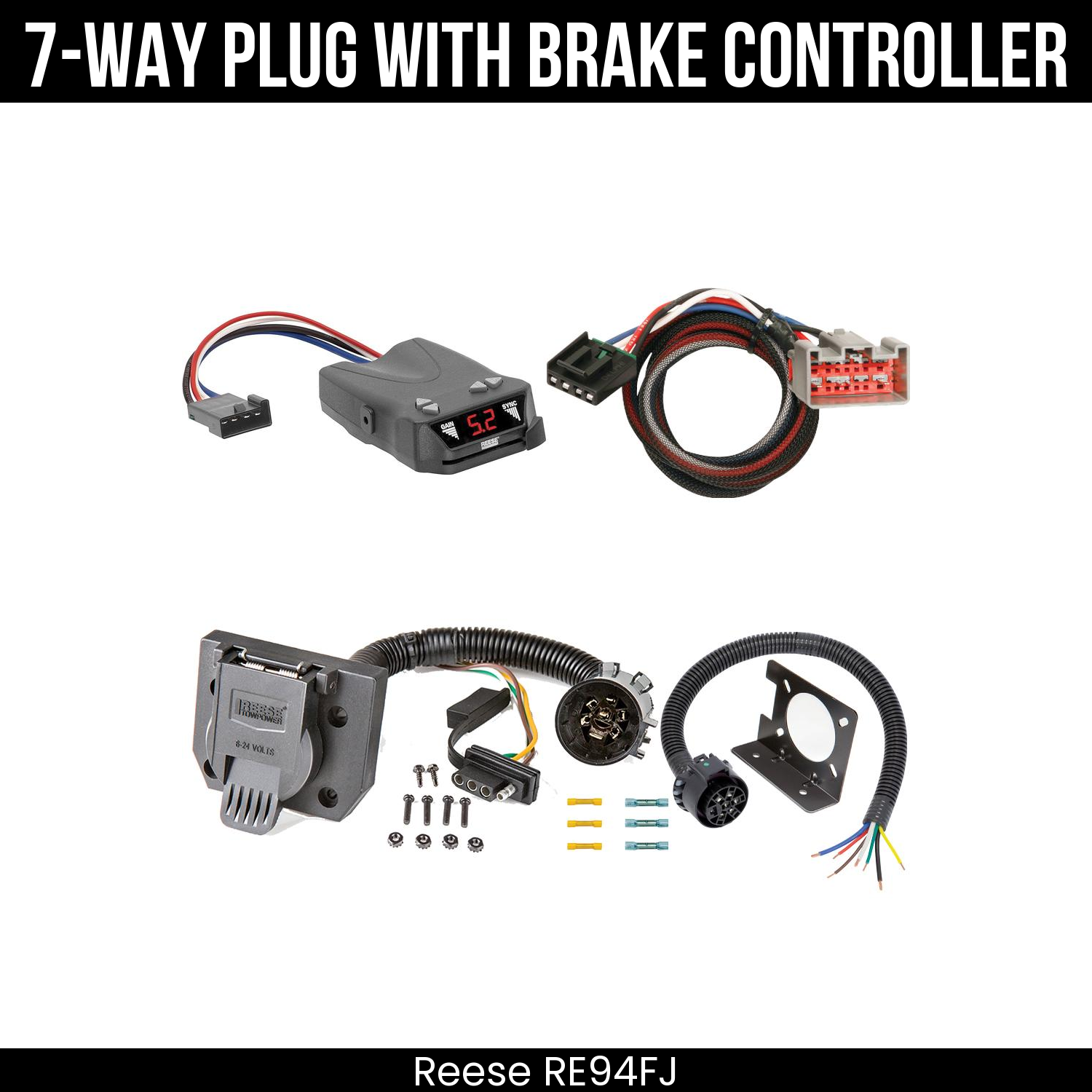 Trailer Wiring 7-Way Plug w/ Bracket , Reese Brakeman IV Brake Control