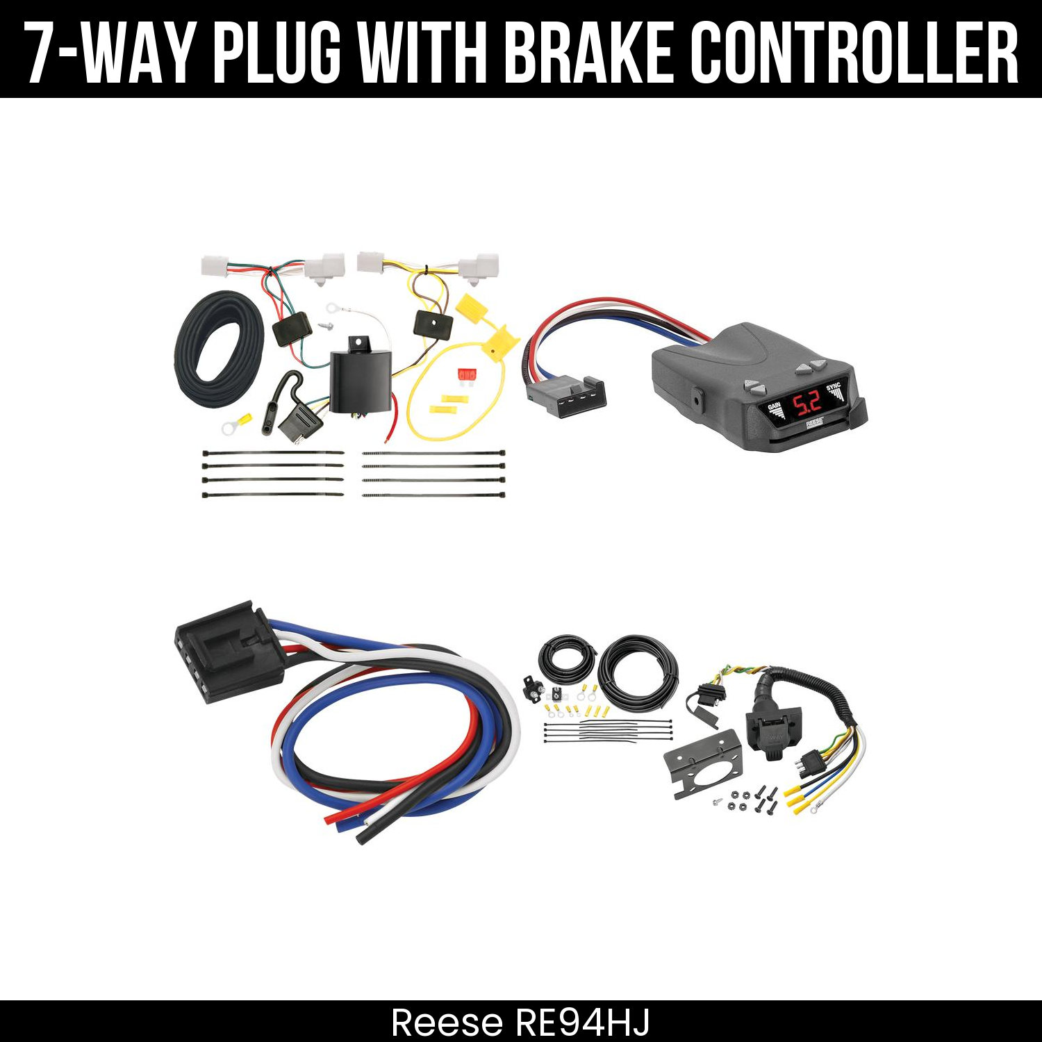 Trailer Wiring 7-Way Plug w/ Bracket , Reese Brakeman IV Brake Control