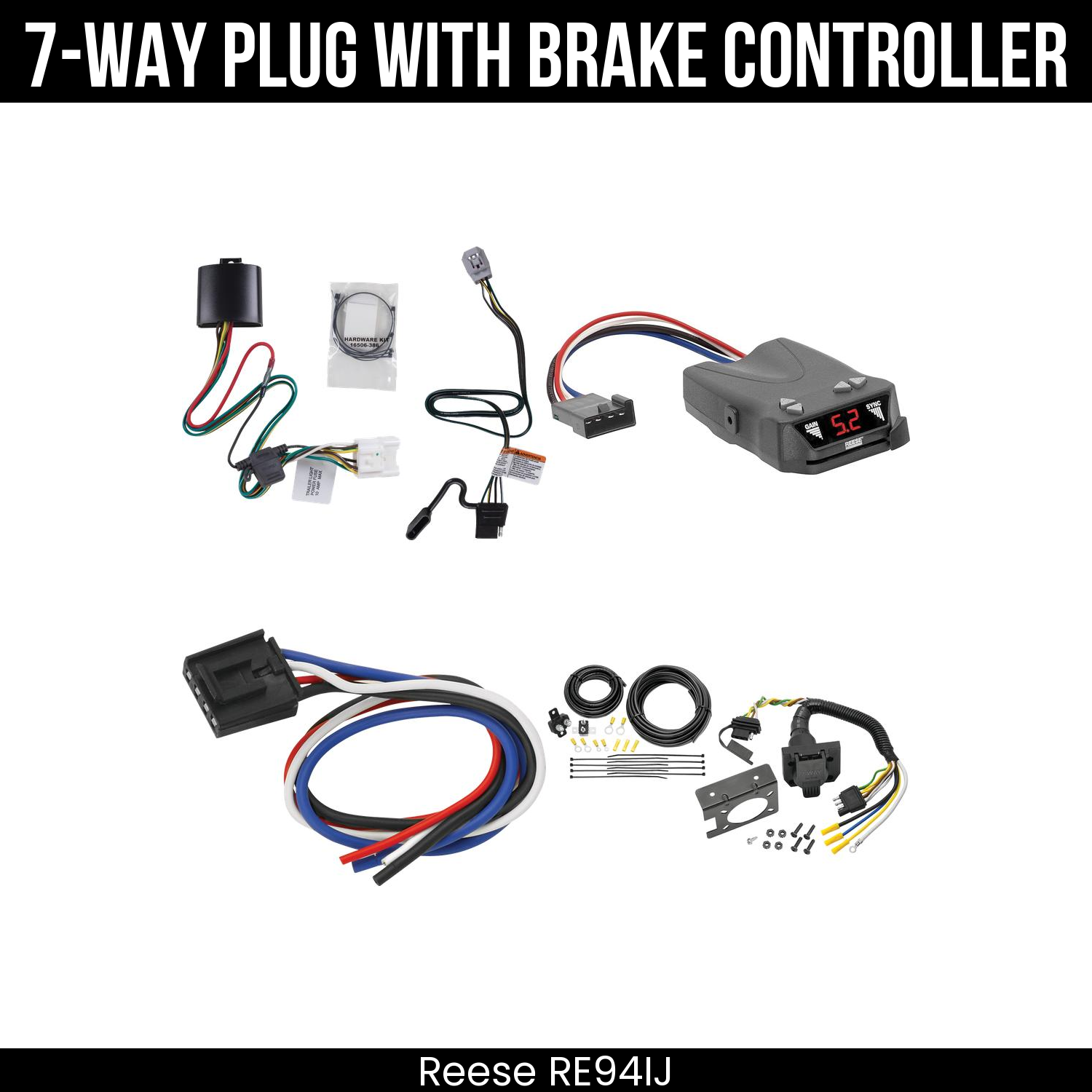 Trailer Wiring 7-Way Plug w/ Bracket , Reese Brakeman IV Brake Control