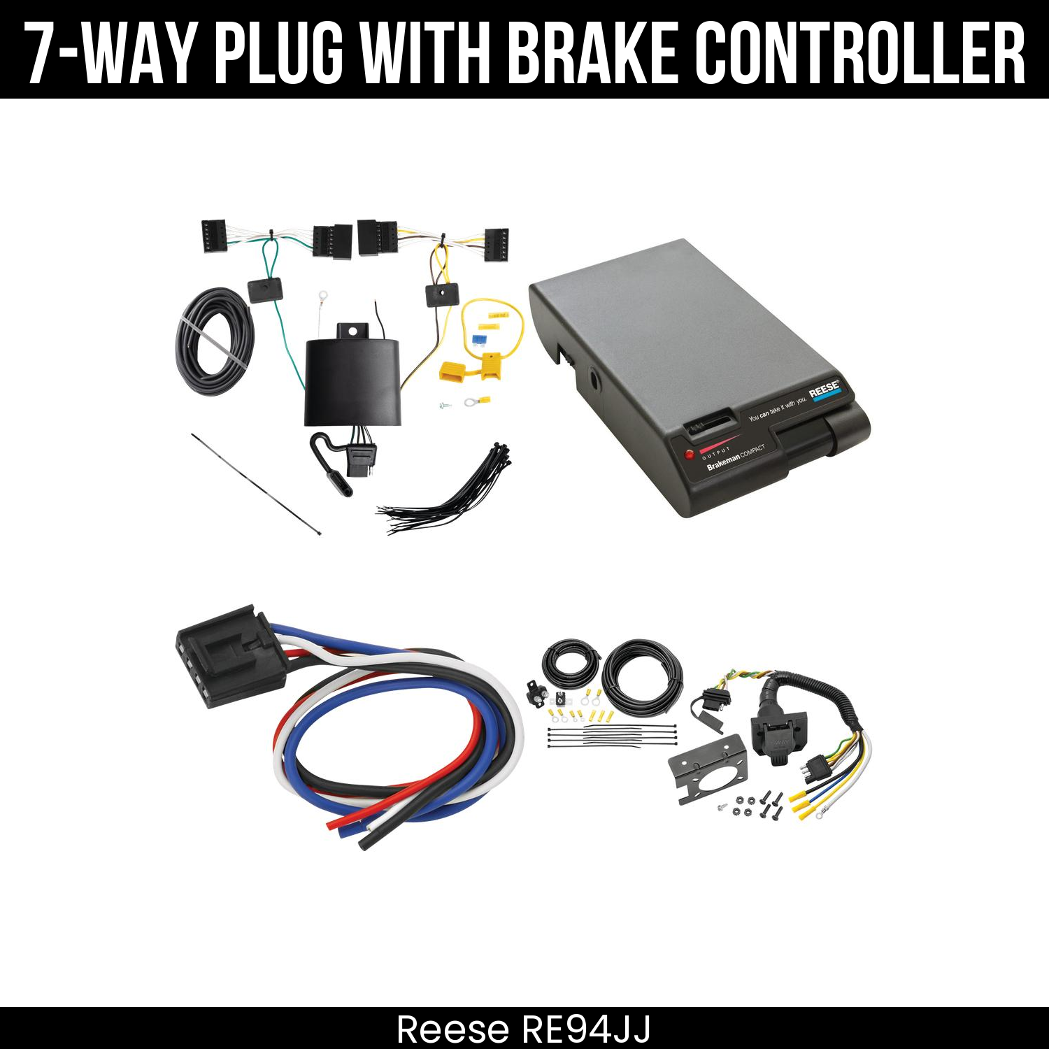 Trailer Wiring 7-Way Plug w/ Bracket , Reese Brakeman Brake Control