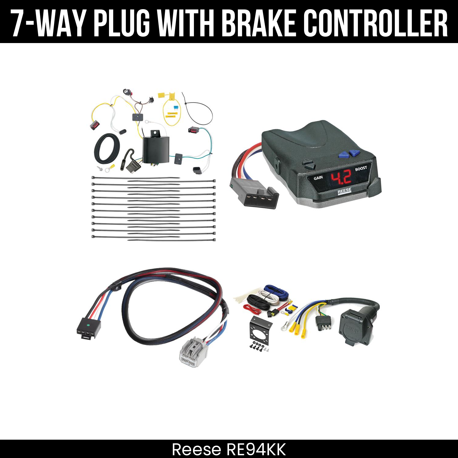 Trailer Wiring 7-Way Economy Plug w/ Bracket , Reese Brake EVN Control