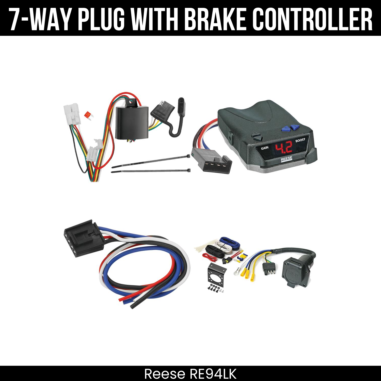 Trailer Wiring 7-Way Economy Plug w/ Bracket , Reese Brake EVN Control