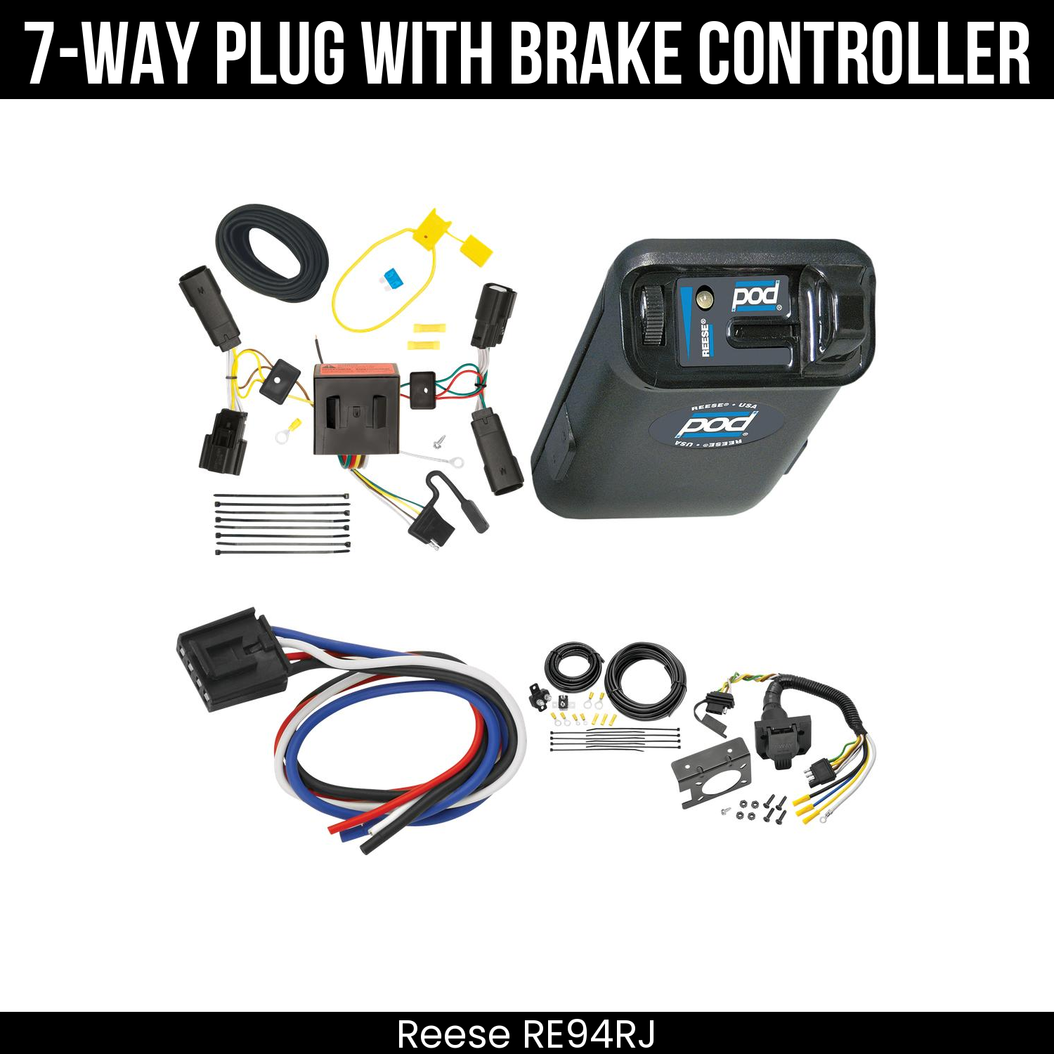 Trailer Wiring 7-Way Plug w/ Bracket , Reese POD Brake Control