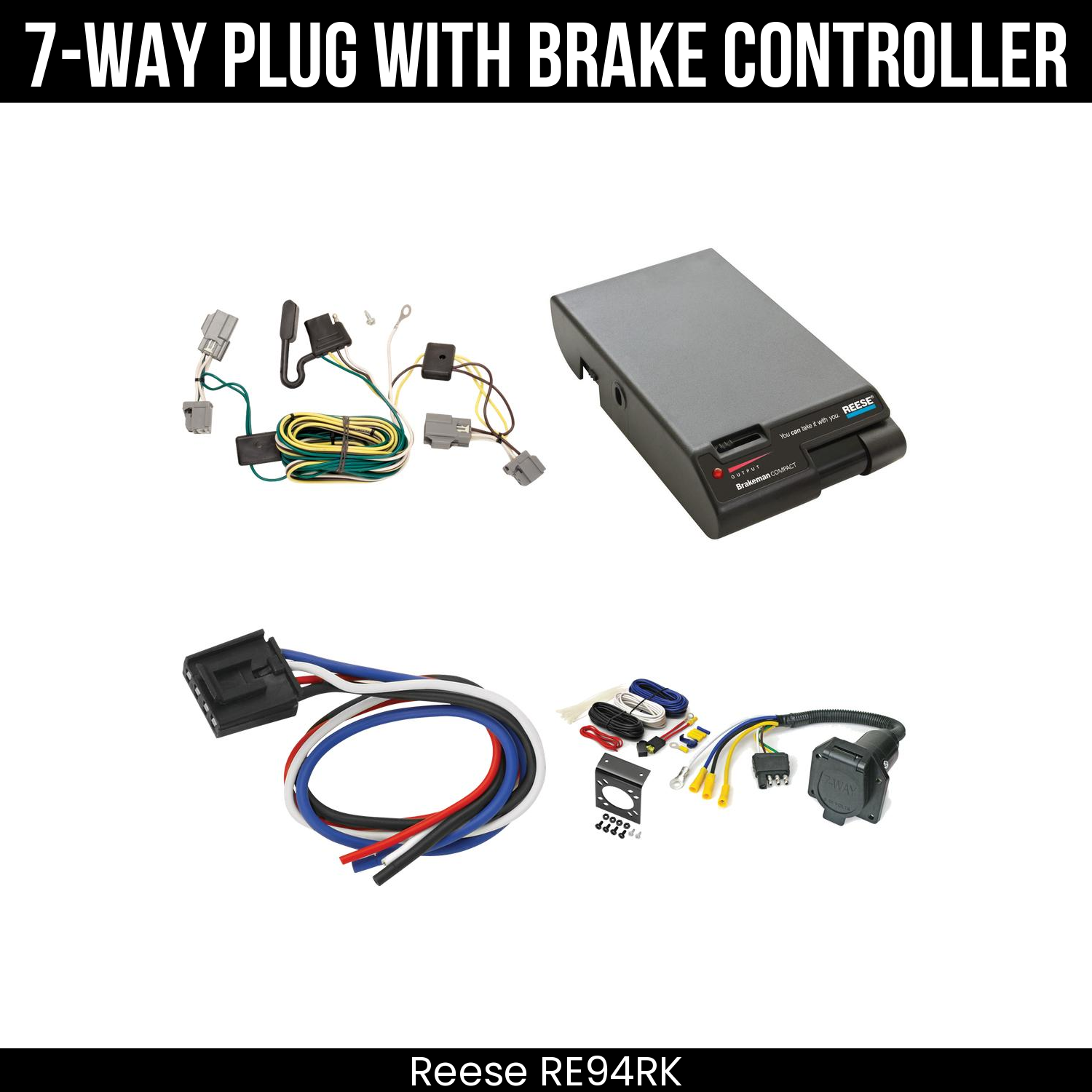 Trailer Wiring 7-Way Economy Plug w/ Bracket , Reese Brakeman Brake Control