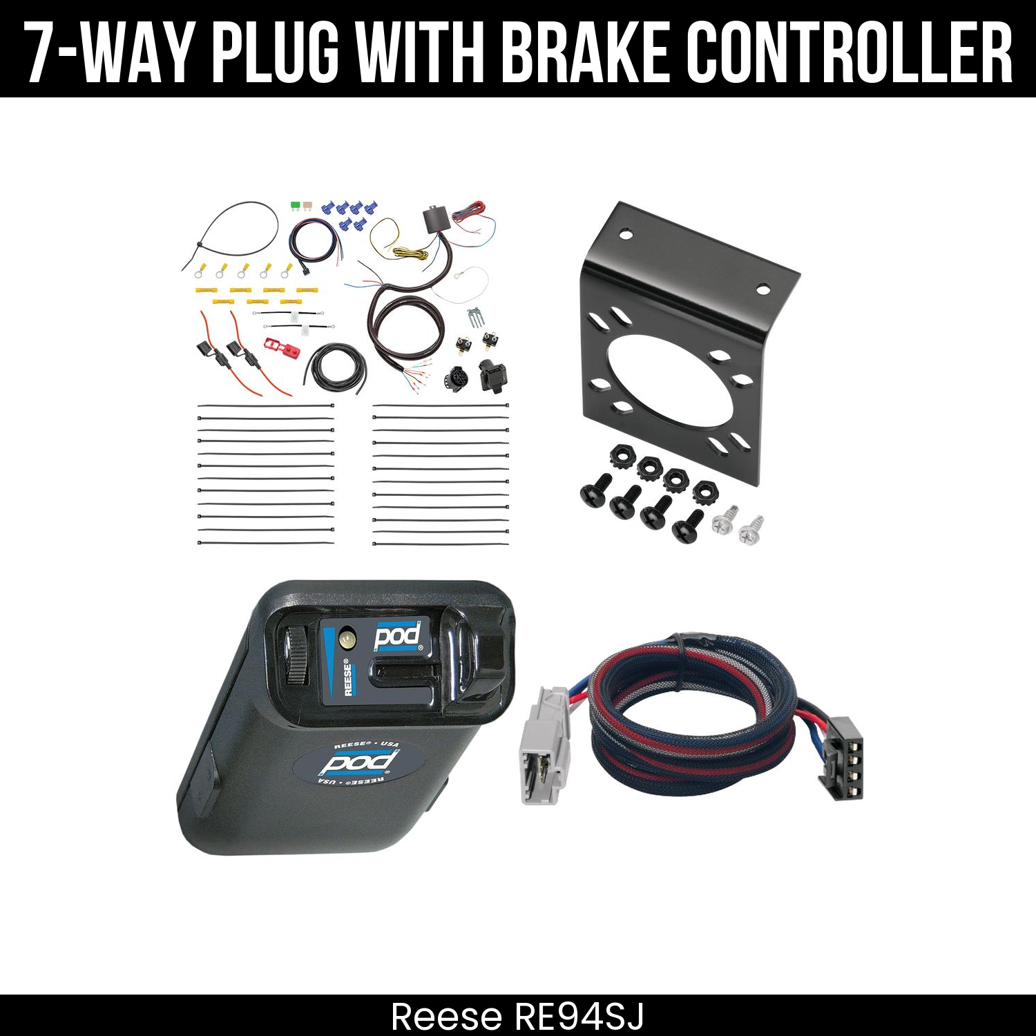 Trailer Wiring 7-Way Plug w/ Bracket , Reese POD Brake Control