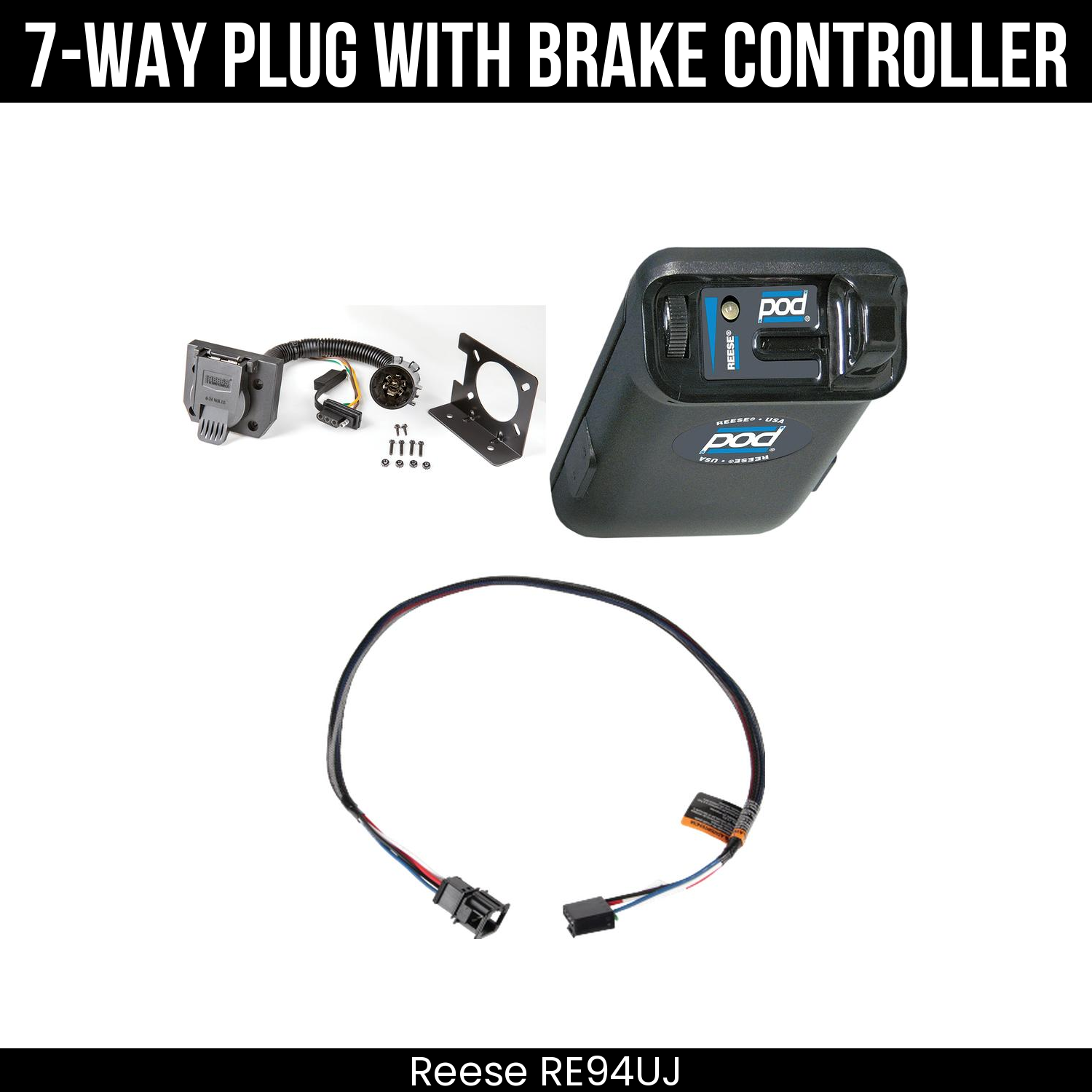 Trailer Wiring 7-Way Plug w/ Bracket , Reese POD Brake Control