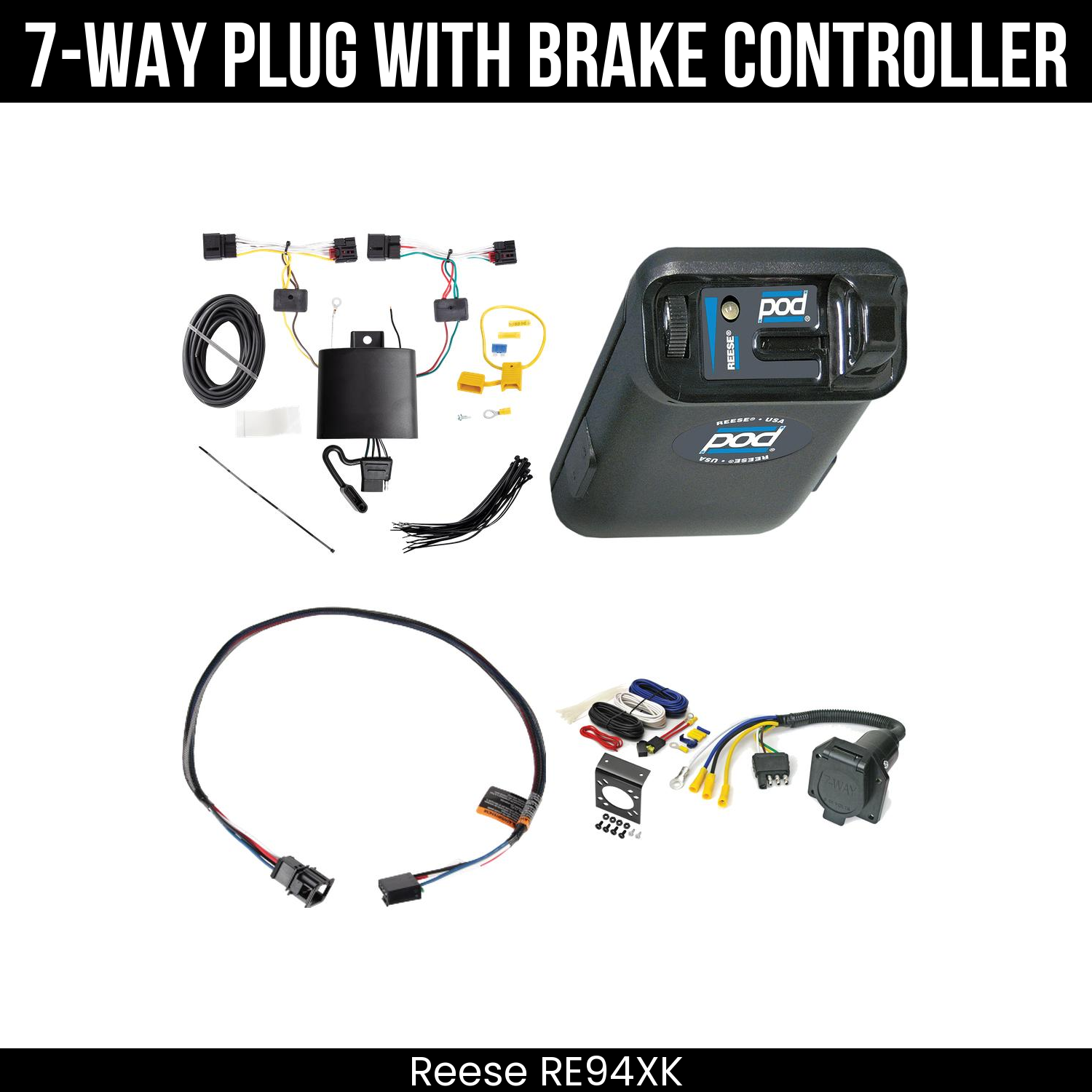 Trailer Wiring 7-Way Economy Plug w/ Bracket , Reese POD Brake Control