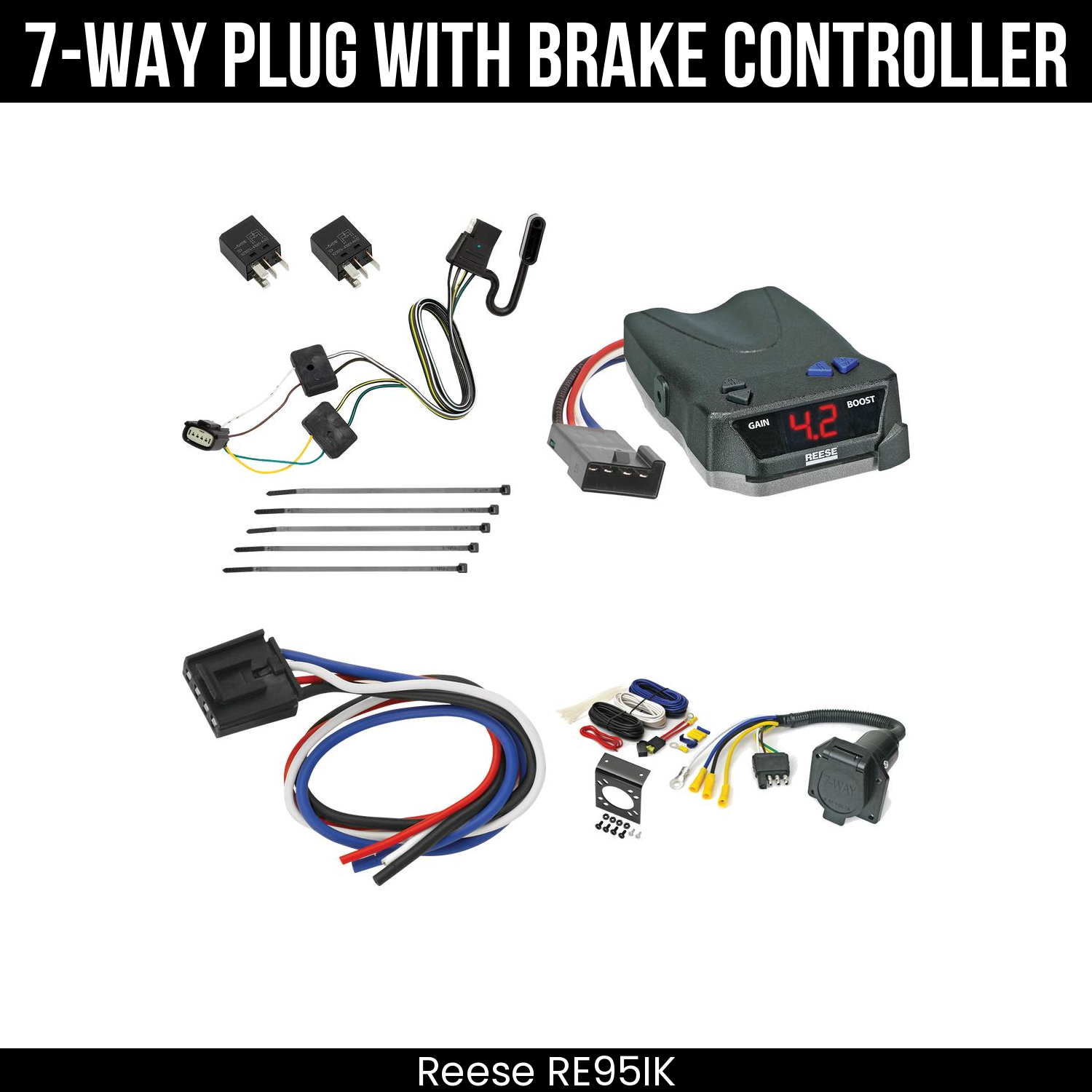 Trailer Wiring 7-Way Economy Plug w/ Bracket , Reese Brake EVN Control
