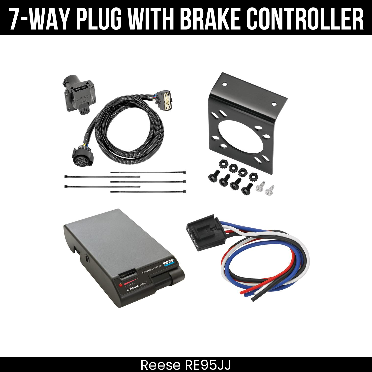 Trailer Wiring 7-Way Plug w/ Bracket , Reese Brakeman Brake Control