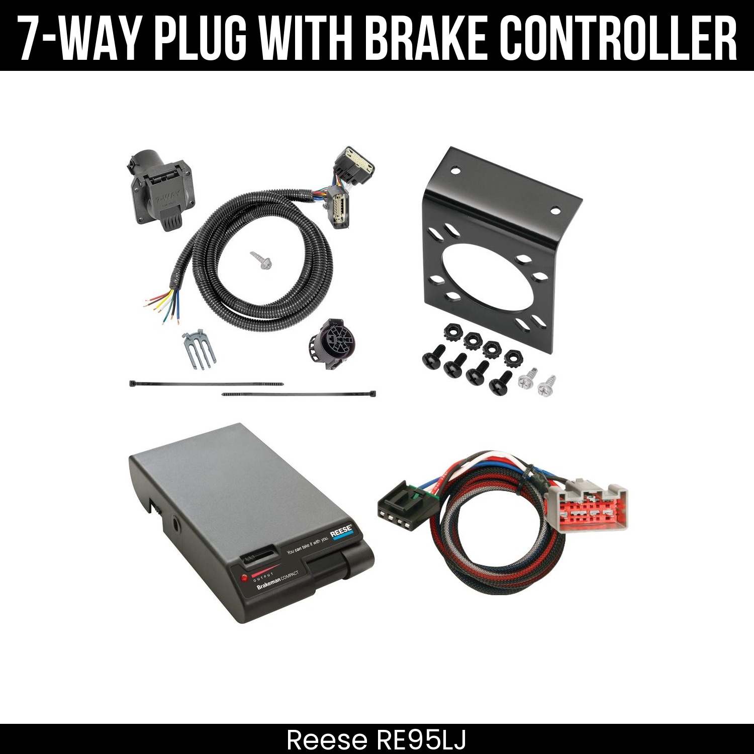Trailer Wiring 7-Way Plug w/ Bracket , Reese Brakeman Brake Control