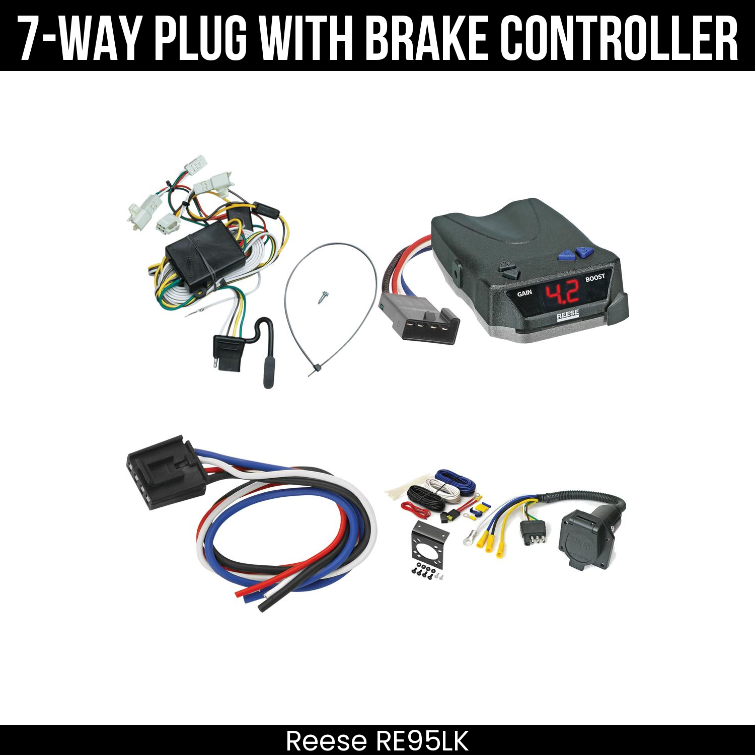 Trailer Wiring 7-Way Economy Plug w/ Bracket , Reese Brake EVN Control