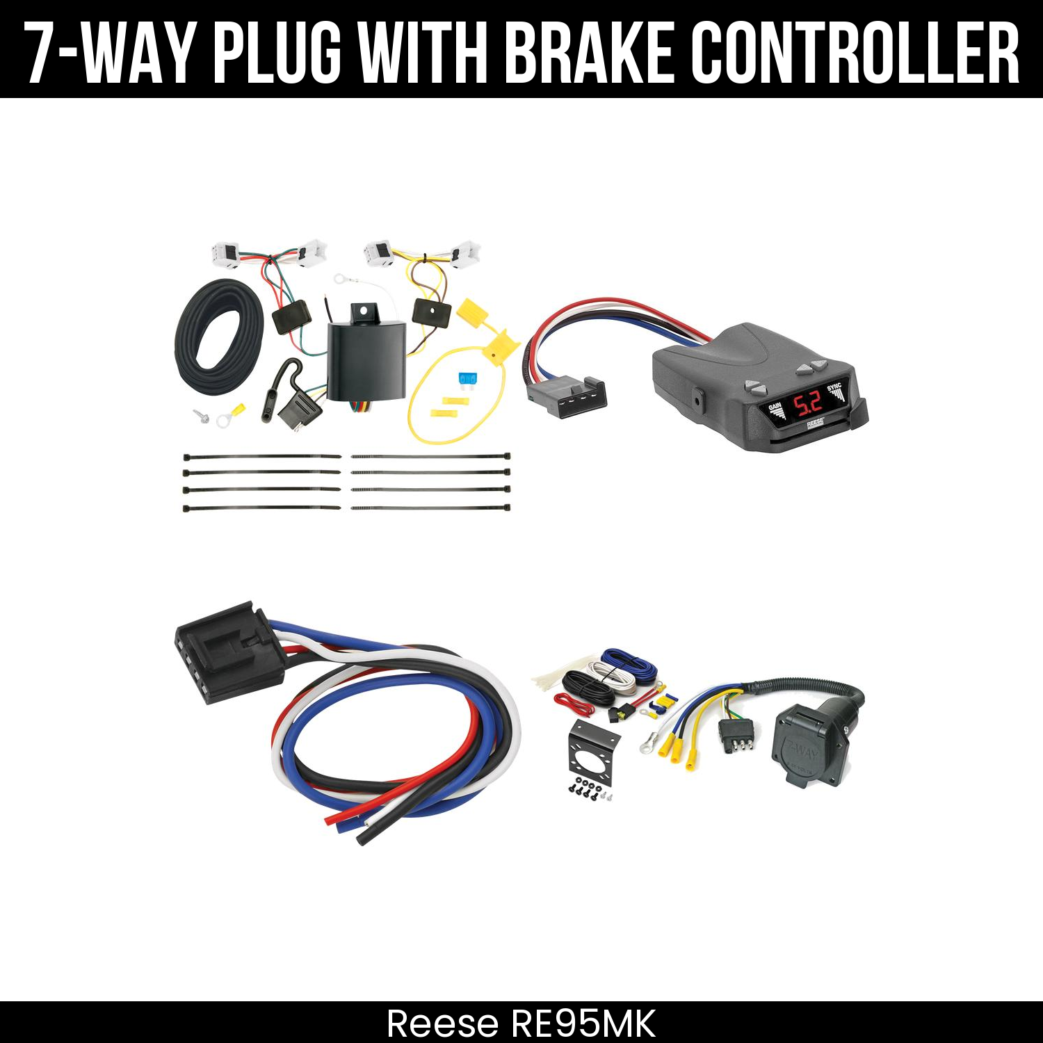 Trailer Wiring 7-Way Economy Plug w/ Bracket , Reese Brakeman IV Brake Control