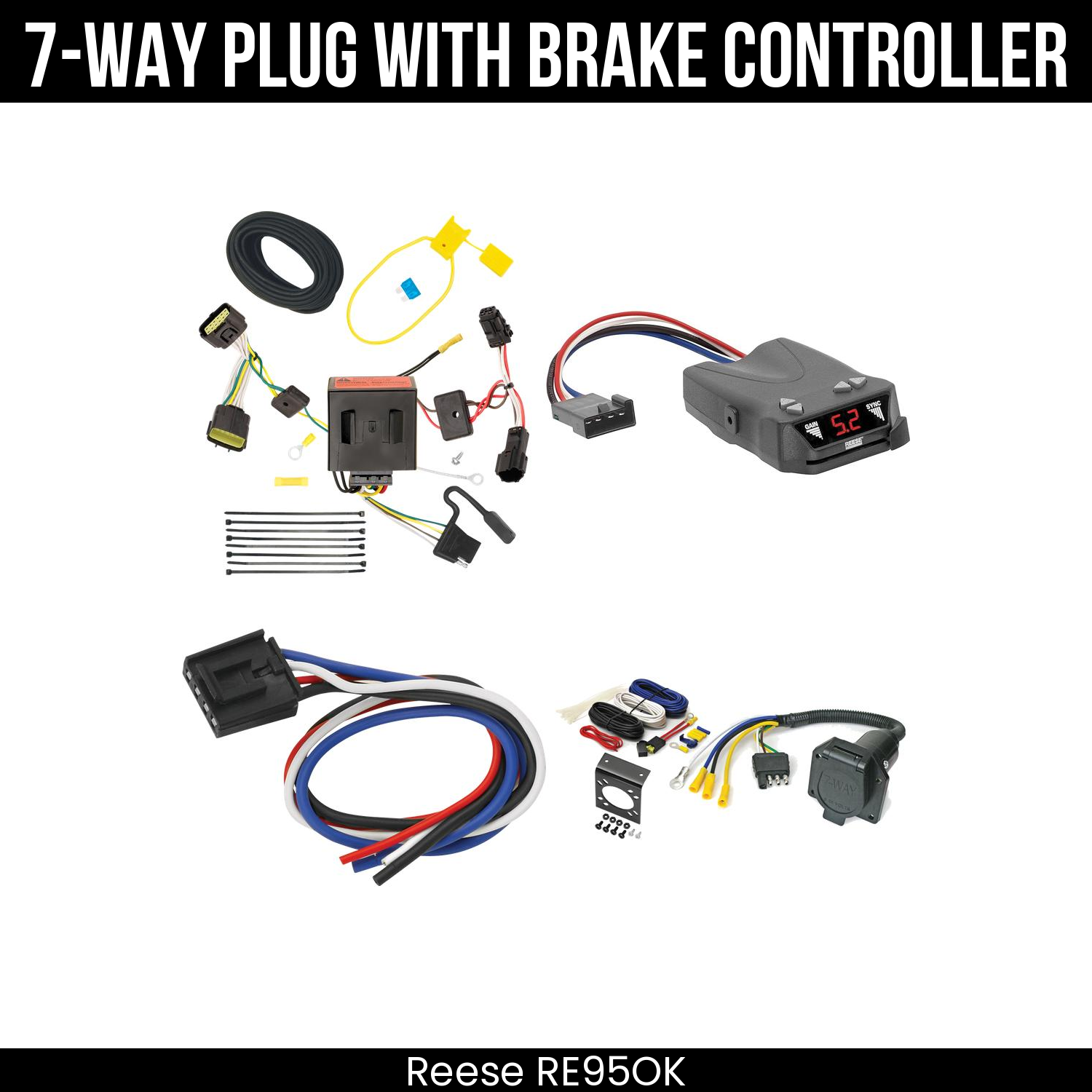 Trailer Wiring 7-Way Economy Plug w/ Bracket , Reese Brakeman IV Brake Control