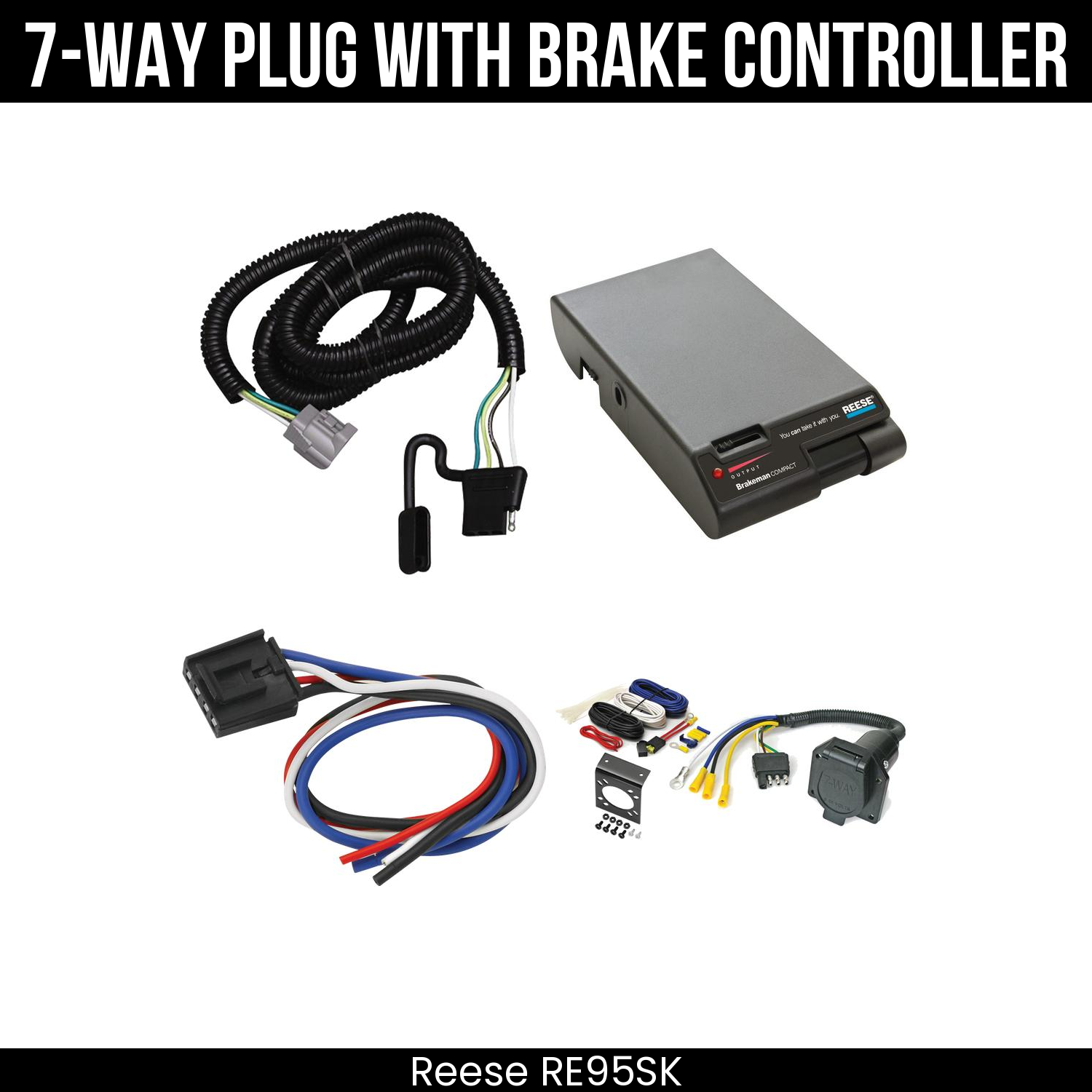 Trailer Wiring 7-Way Economy Plug w/ Bracket , Reese Brakeman Brake Control