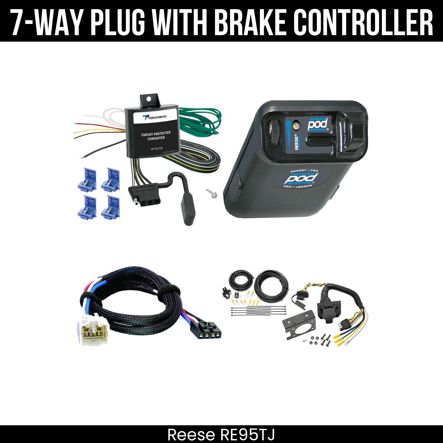 Trailer Wiring 7-Way Plug w/ Bracket , Reese POD Brake Control