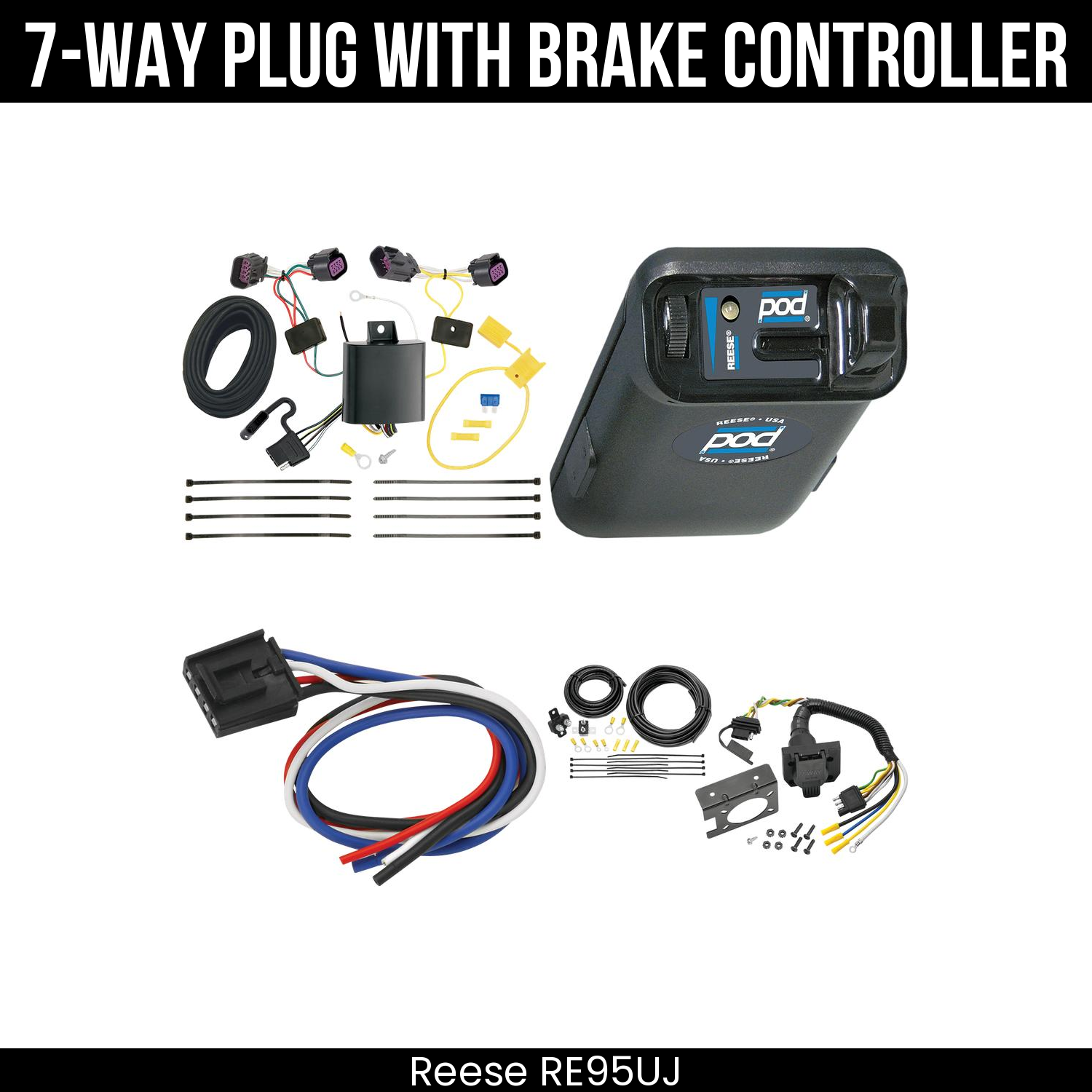 Trailer Wiring 7-Way Plug w/ Bracket , Reese POD Brake Control