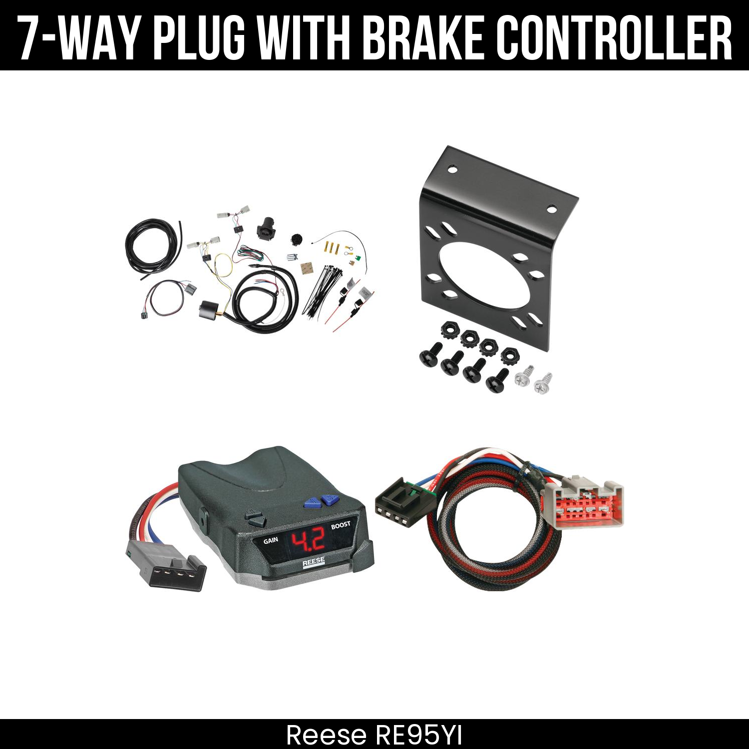 Trailer Wiring 7-Way Plug w/ Bracket , Reese Brake EVN Control