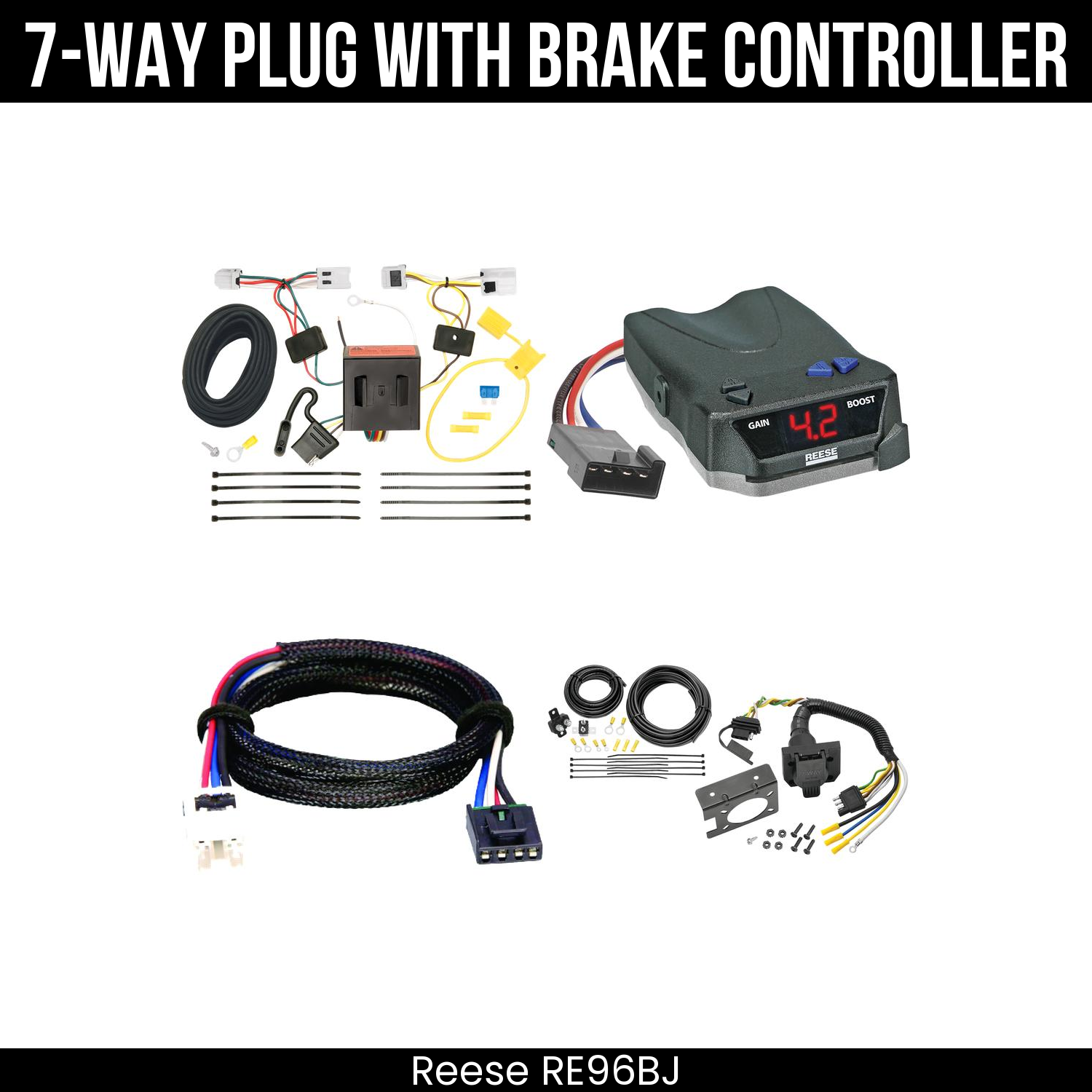 Trailer Wiring 7-Way Plug w/ Bracket , Reese Brake EVN Control